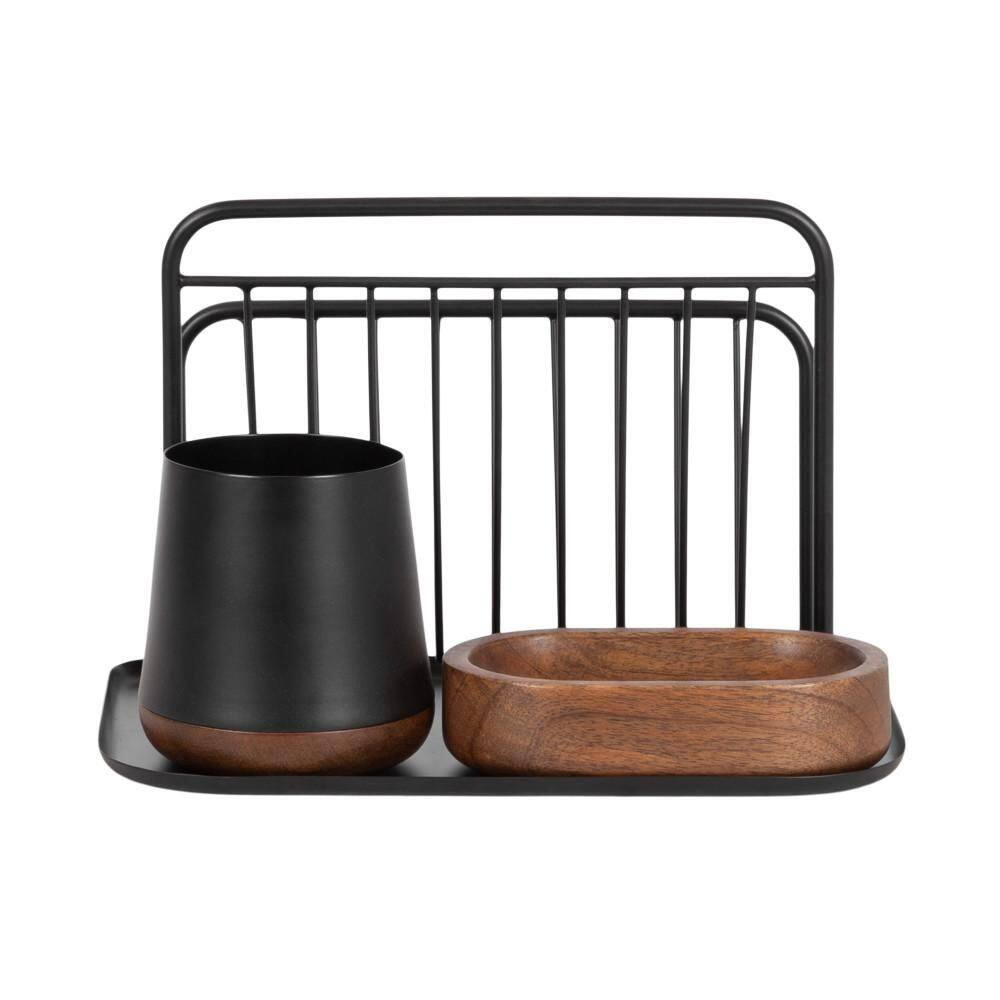 Koni Black/Walnut Brown 12 In. W X 5 In. H Rectangle Metal Desk Organizer