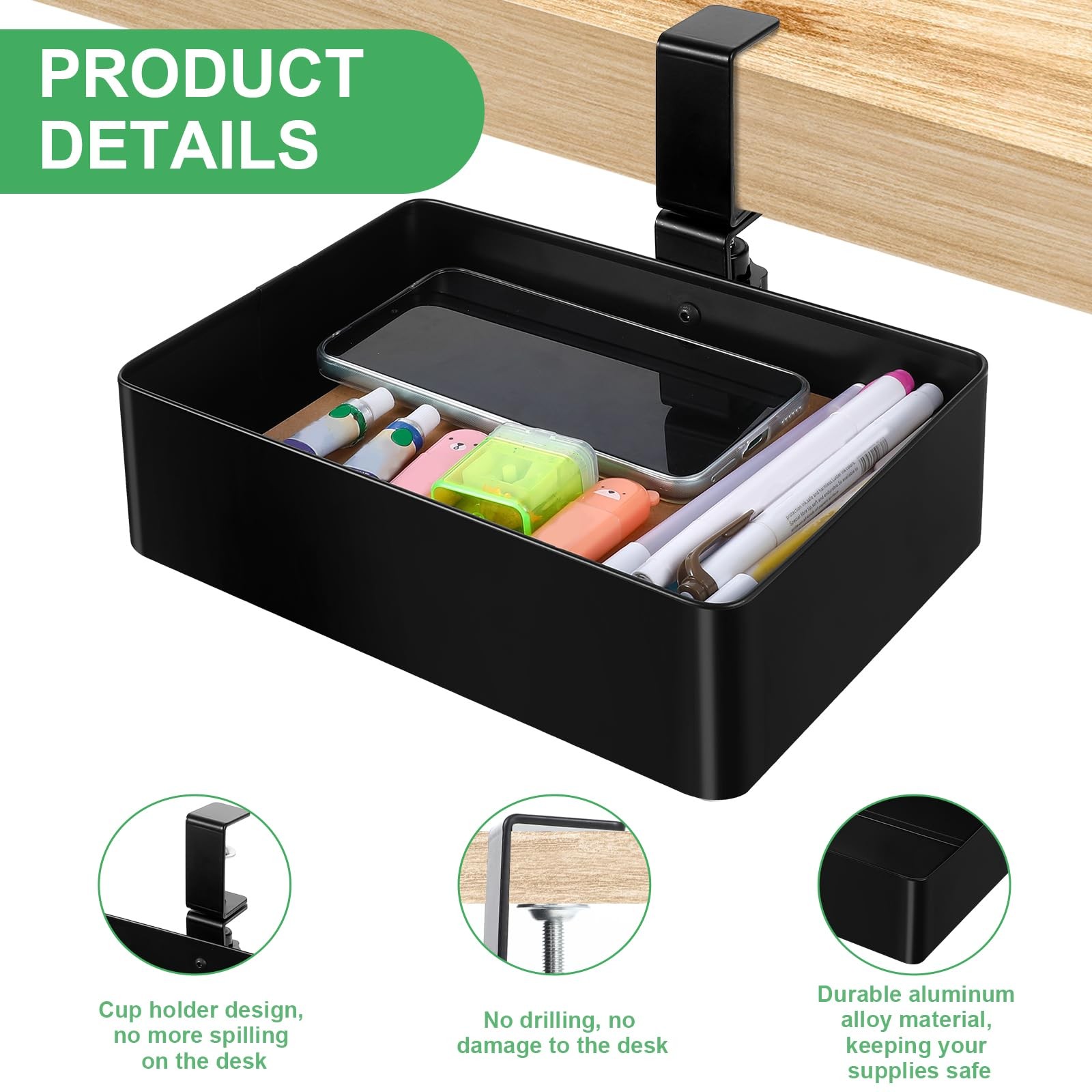 Tolare Under Desk Metal Drawer, Drawer Organizer, 360° Black