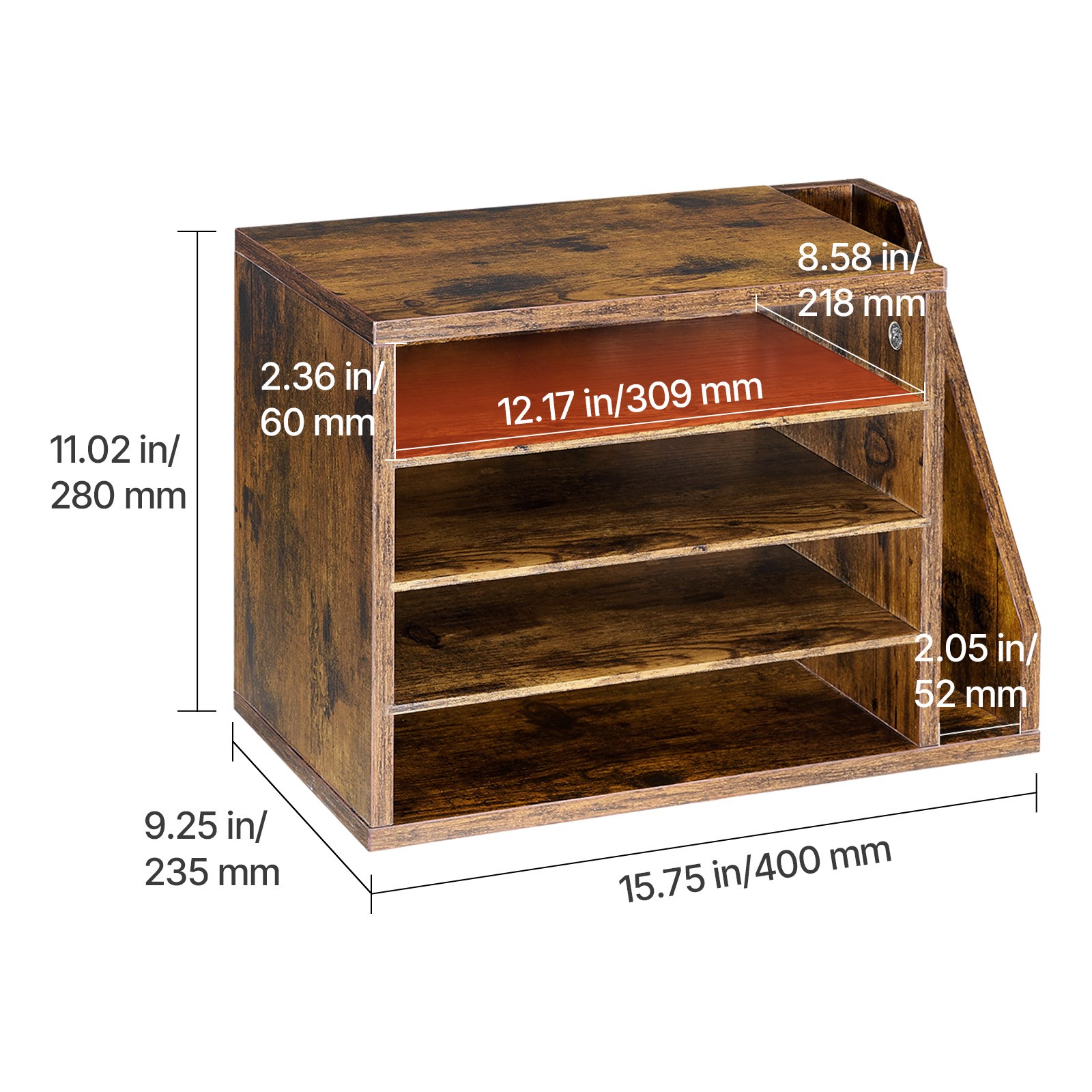 Uimoso 4-Compartment Office Mail Organizer with Detachable Shelves, Brown