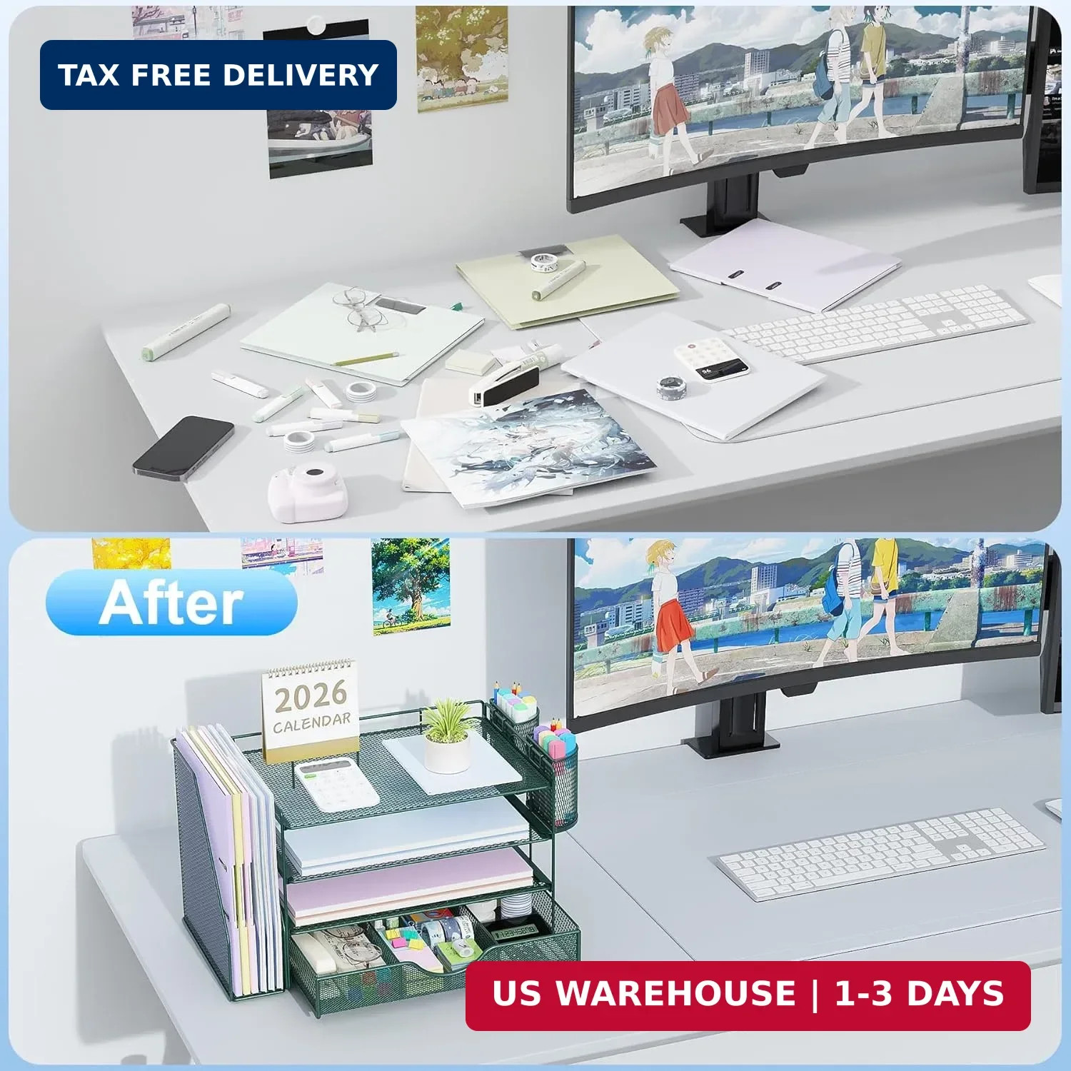 gianotter 4-Tier Desk Organizer with Drawers, File Holders, Letter Trays and Pen