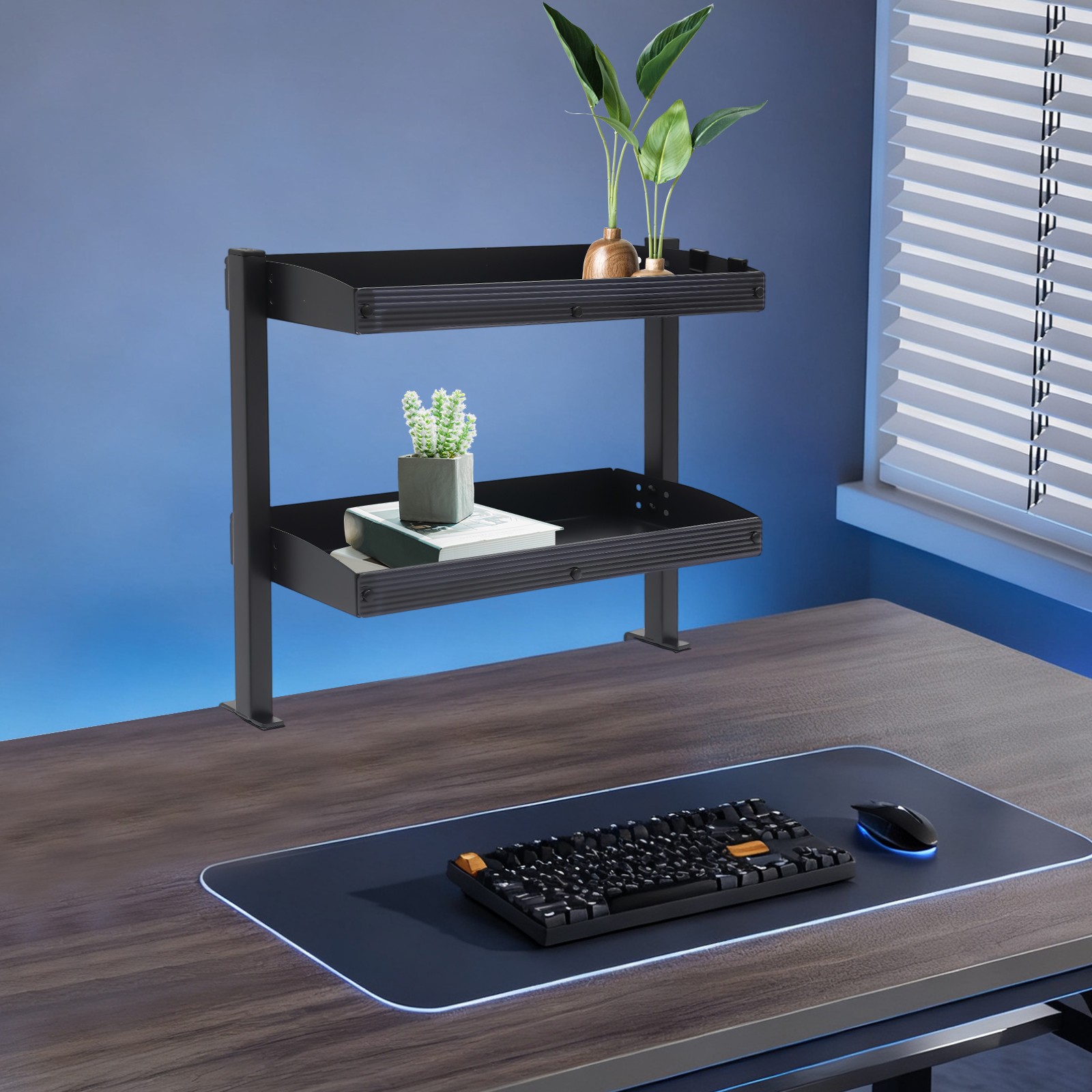 2Tier Clip-on Desktop Organizer Desk Shelf w/Adjustable Storage Tray Home Office