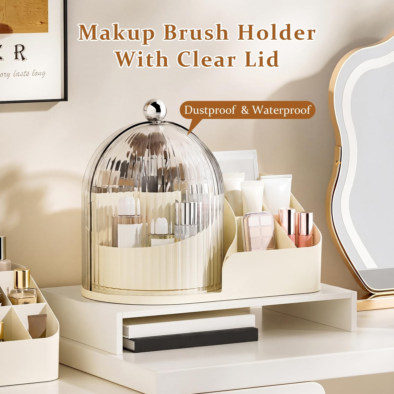 360 Rotating Makeup Organizer with Clear Dust Lid, Multi-compartment Perfume…