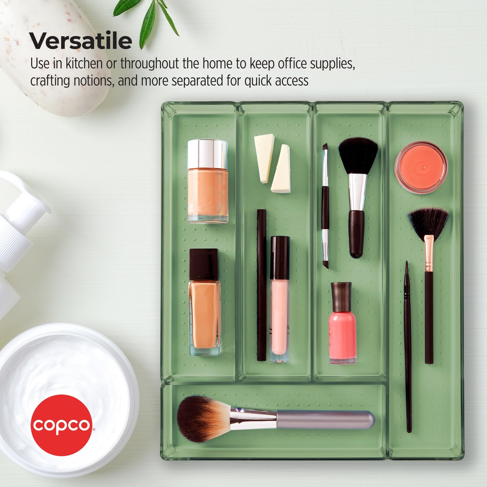 Copco Flatware Drawer Organizer with 5 Compartments, 5 Compartment, Green