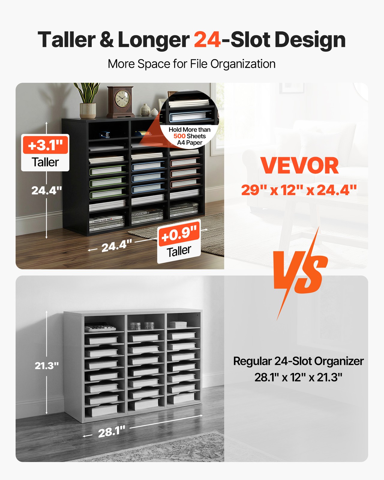 VEVOR Wood Literature Organizer Adjustable File Sorter 24 Compartments Black