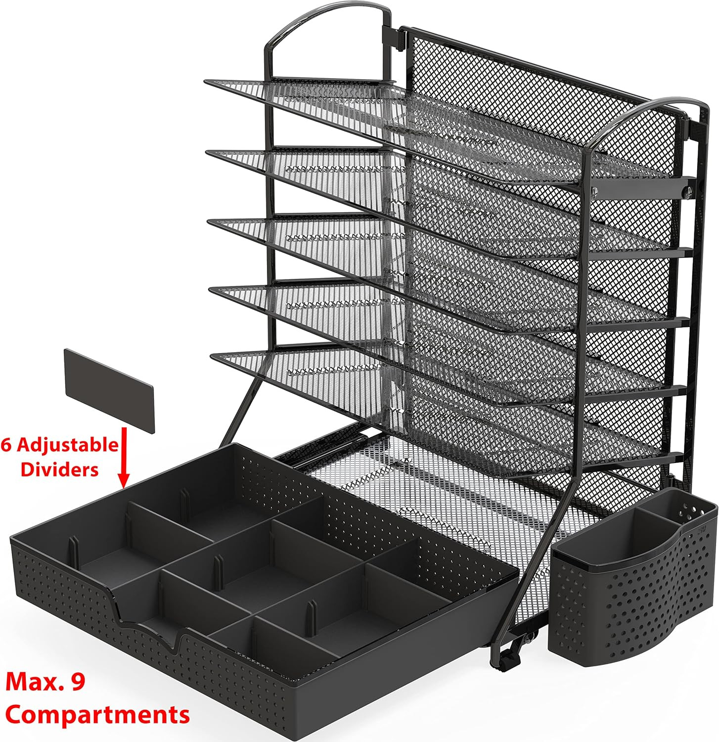 6-Tier Desk Document File Tray Organizer with Supplies Sliding Drawer, Black
