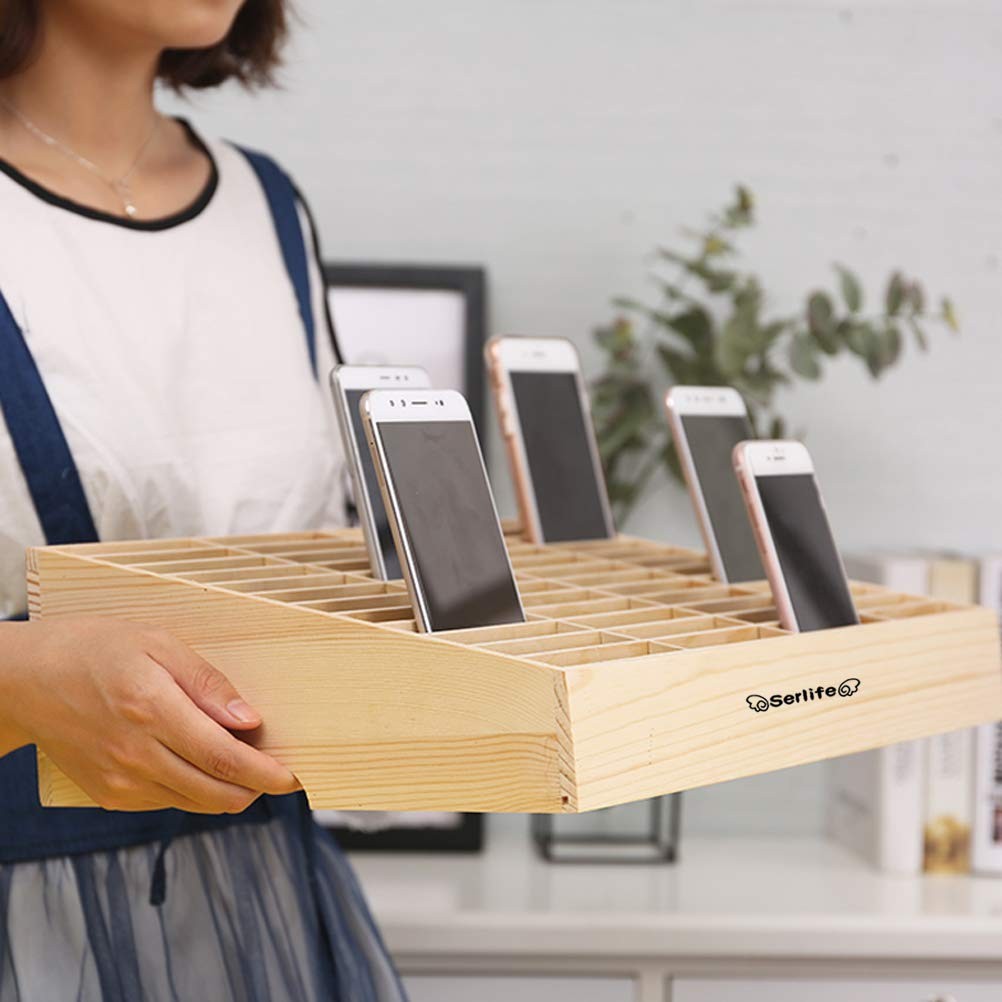 Serlife Wood Cell Phones Storage Box Pencil Mobile Phone Holder Classroom Des…
