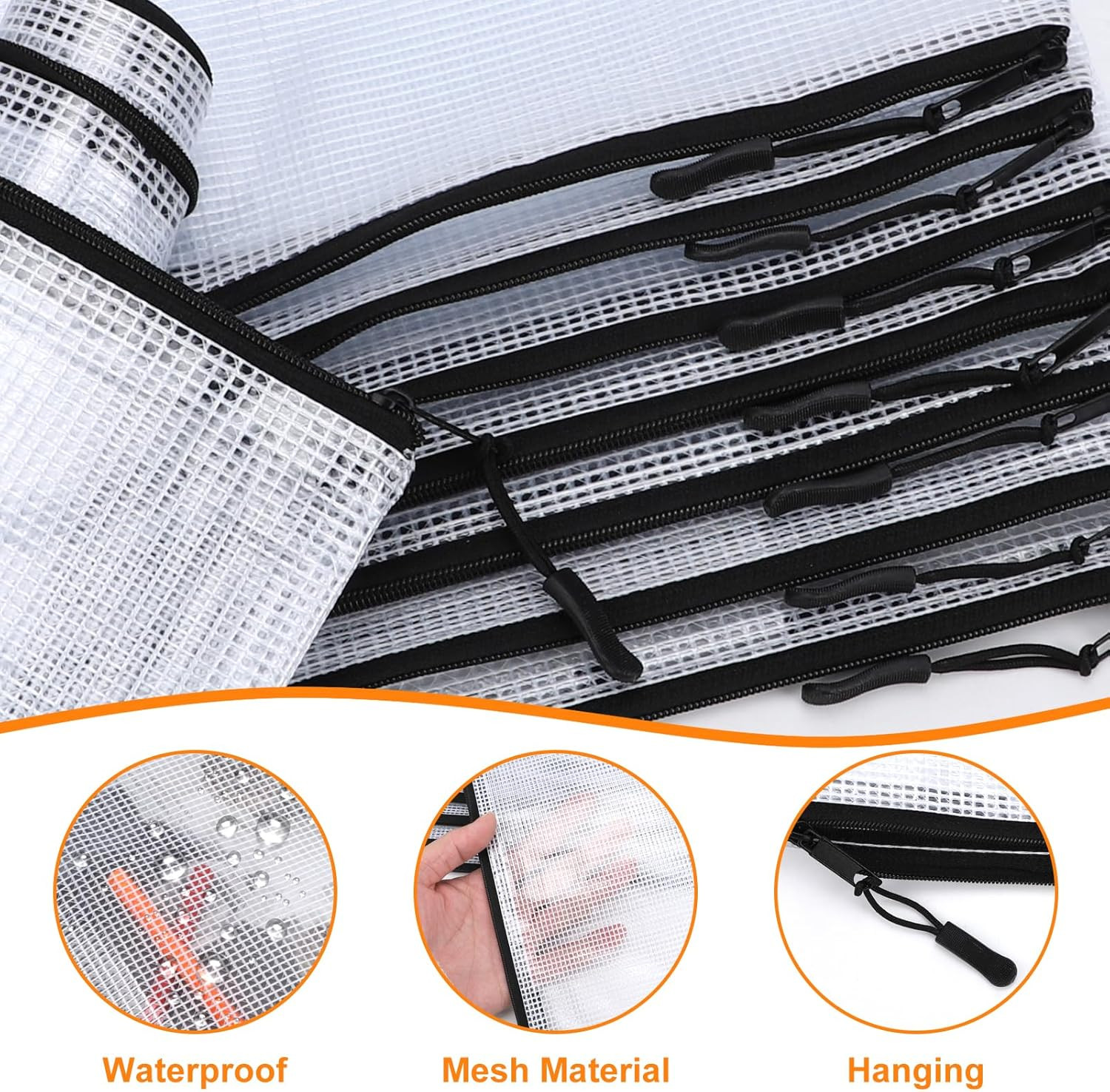 20Pcs Mesh Zipper Pouch Bags A4 Mesh Bags for Classroom Organization, Waterproof