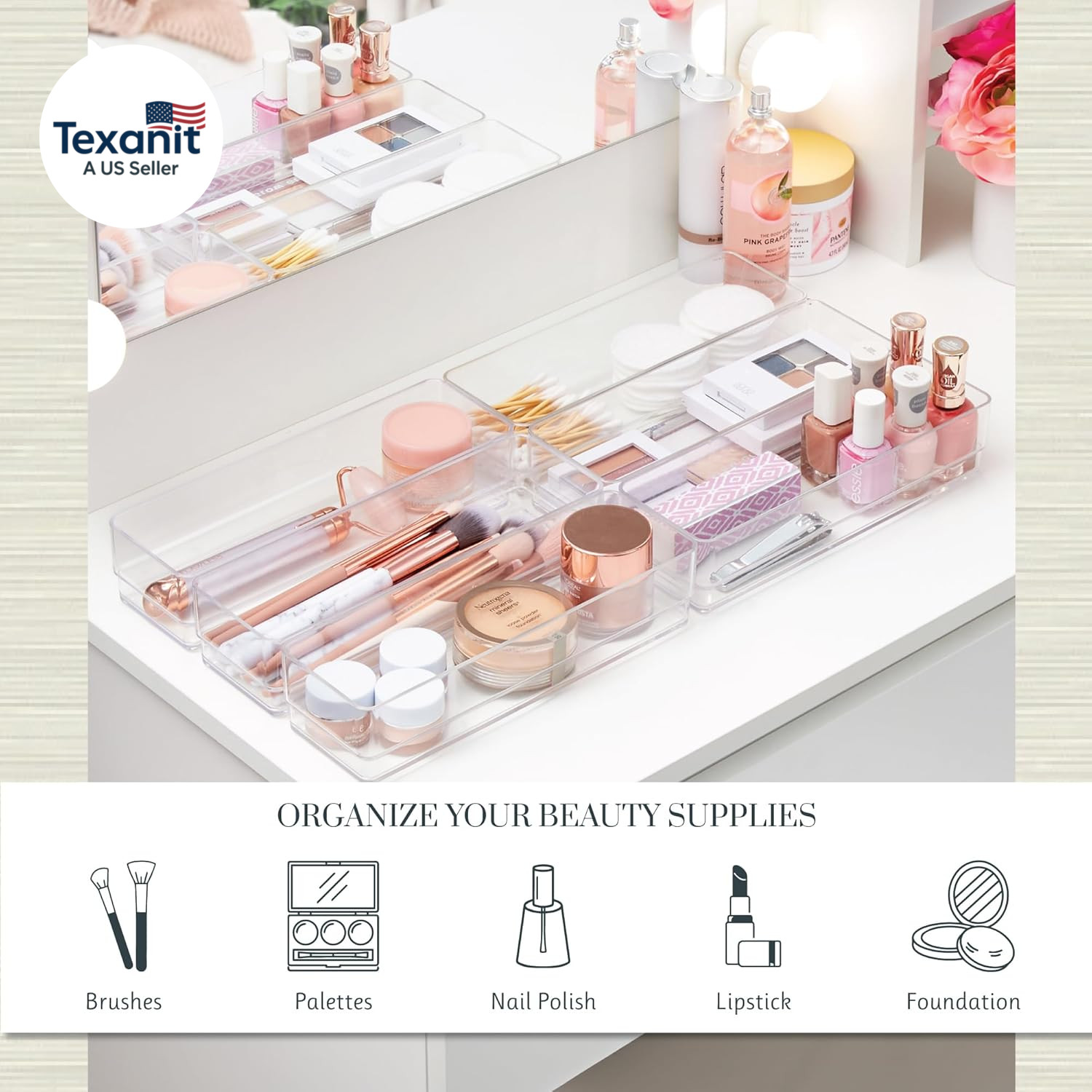 Simplesort 6-Piece Stackable Clear Drawer Organizer Set | 9″ X 3″ X 2″ Rectangle