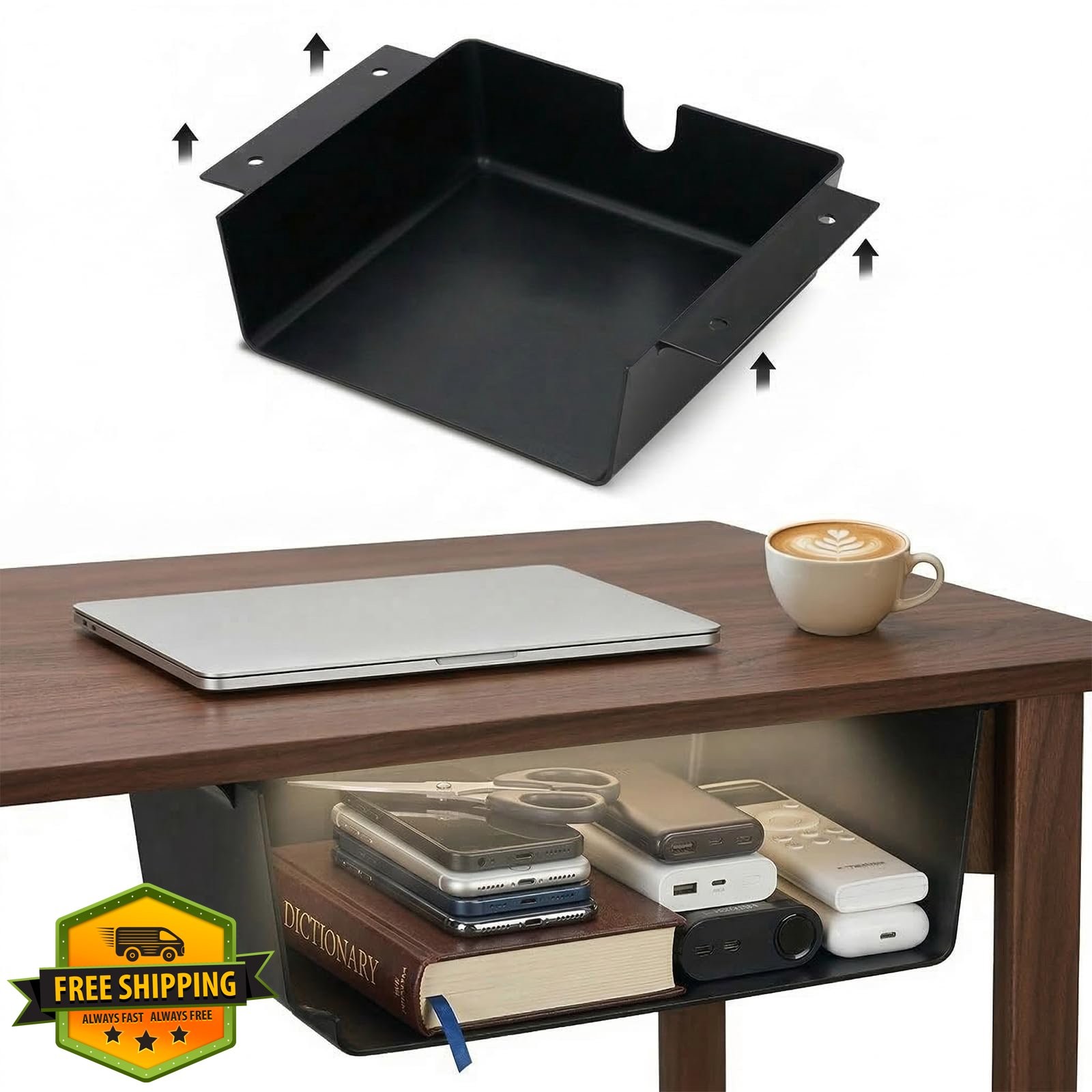 OrgaFocus 2 Pack Large Matte Black Under Desk Drawer