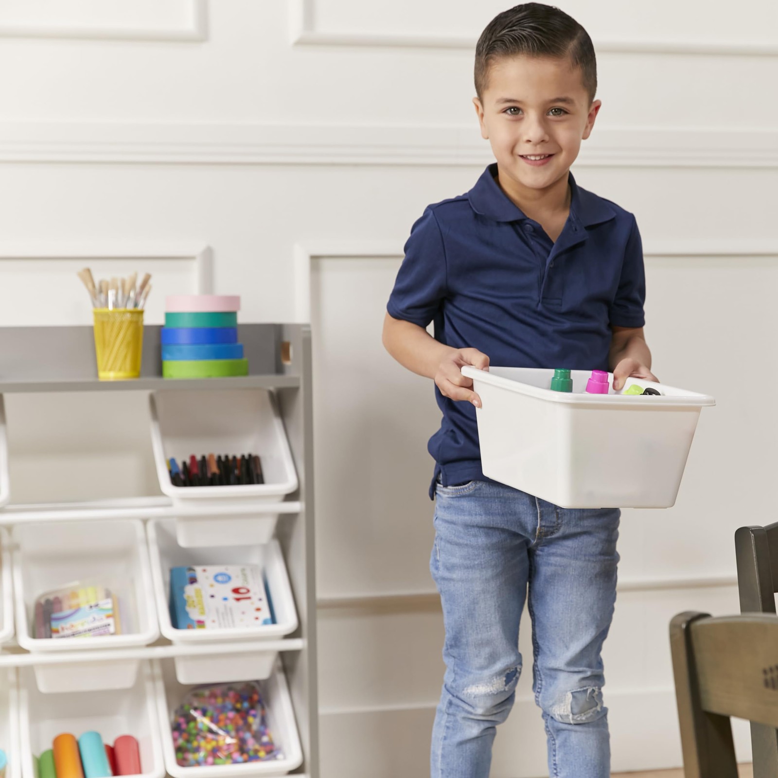 3-Tier Organizer with Shelf and 9 Removable Plastic Bins, 3×3, Toy Storage, G…