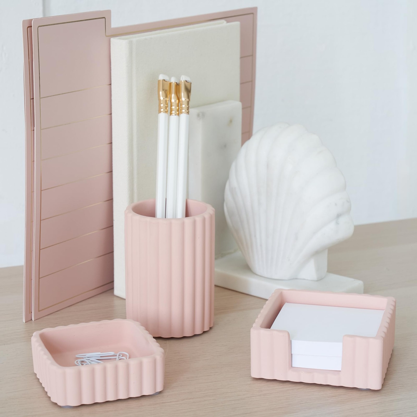1 Set Modern Aesthetic Pink Concrete Desk Organizers Accessories 3 PCS