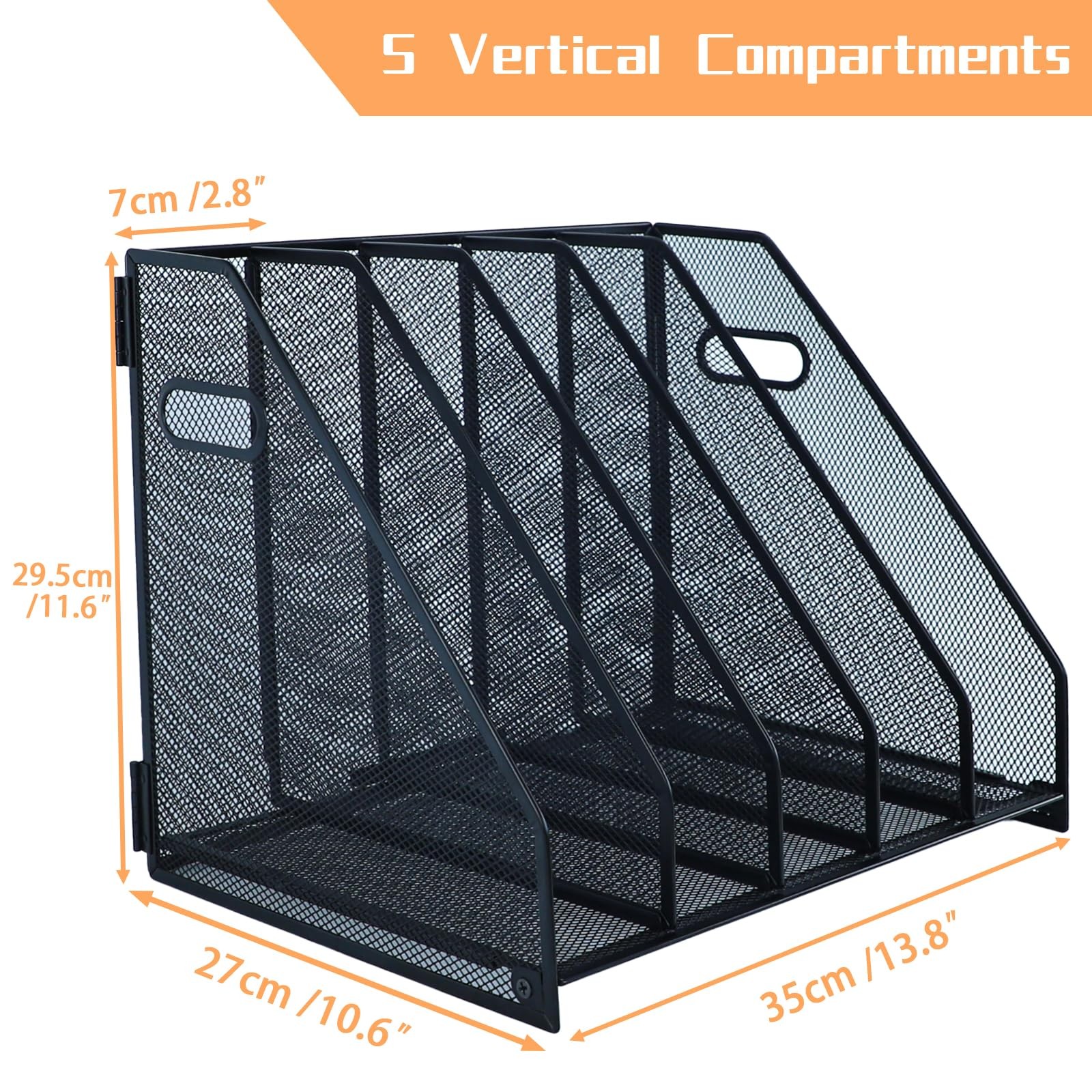 Black Desk Magazine File Holder 5 Vertical Compartment Folder Storage Binder