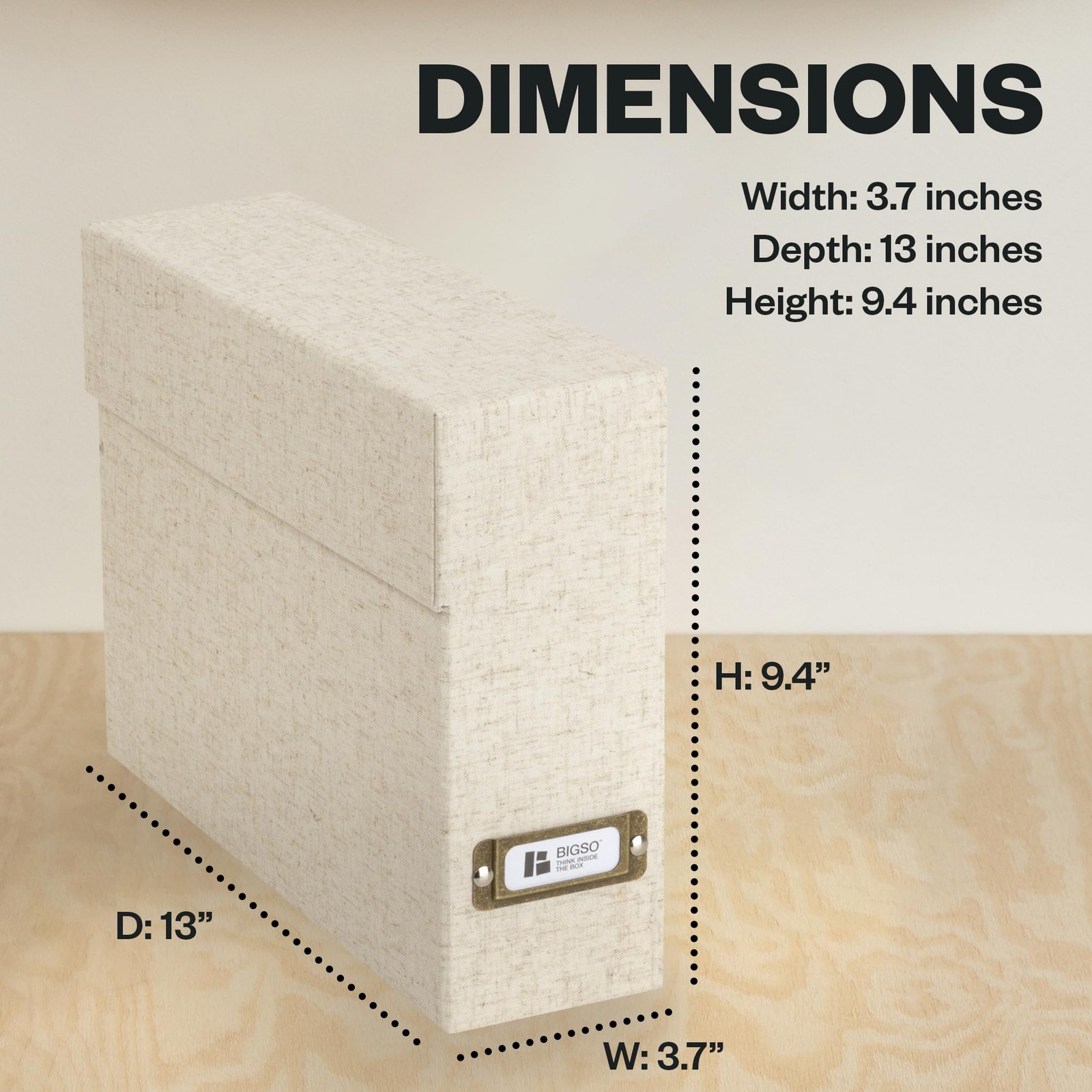 Bigso Lovisa Fiberboard Document W3.7 x D13 x H9.4 inches, Linen Textile