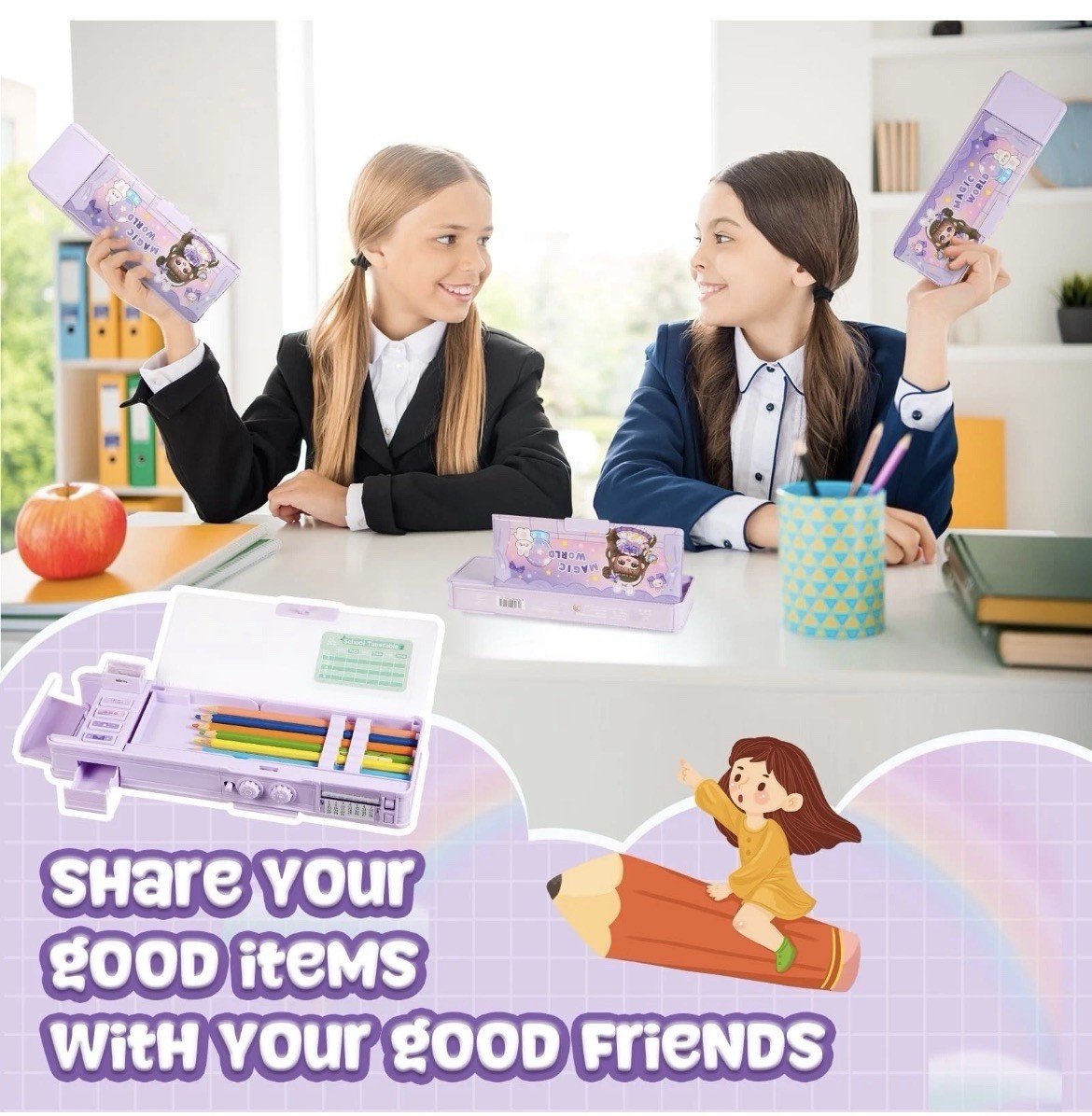 Pop up Multifunctional Pencil Case Organizer Cartoon Pen Box Pencil Box with …