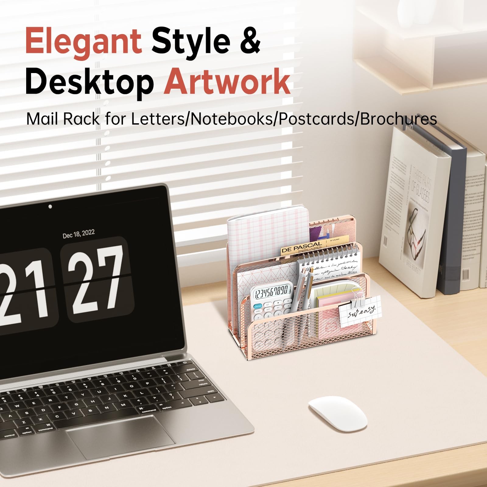 Mail Organizer for Desk, Mesh Metal Mail Holder Countertop with 3-Slot, Lette…