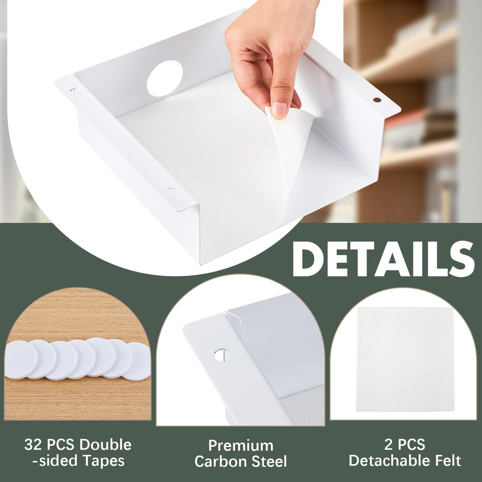 Yaocom 2 Pack Under Desk Hanging Shelf, Carbon Steel 7.5x8x2.8 In, White