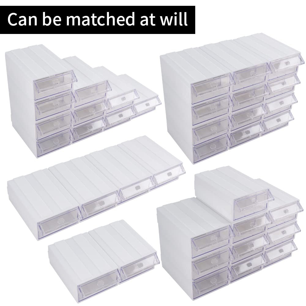 12 Pcs Drawer Stackable Storage Cabinet, White Plastic Organizer 12-Box-White