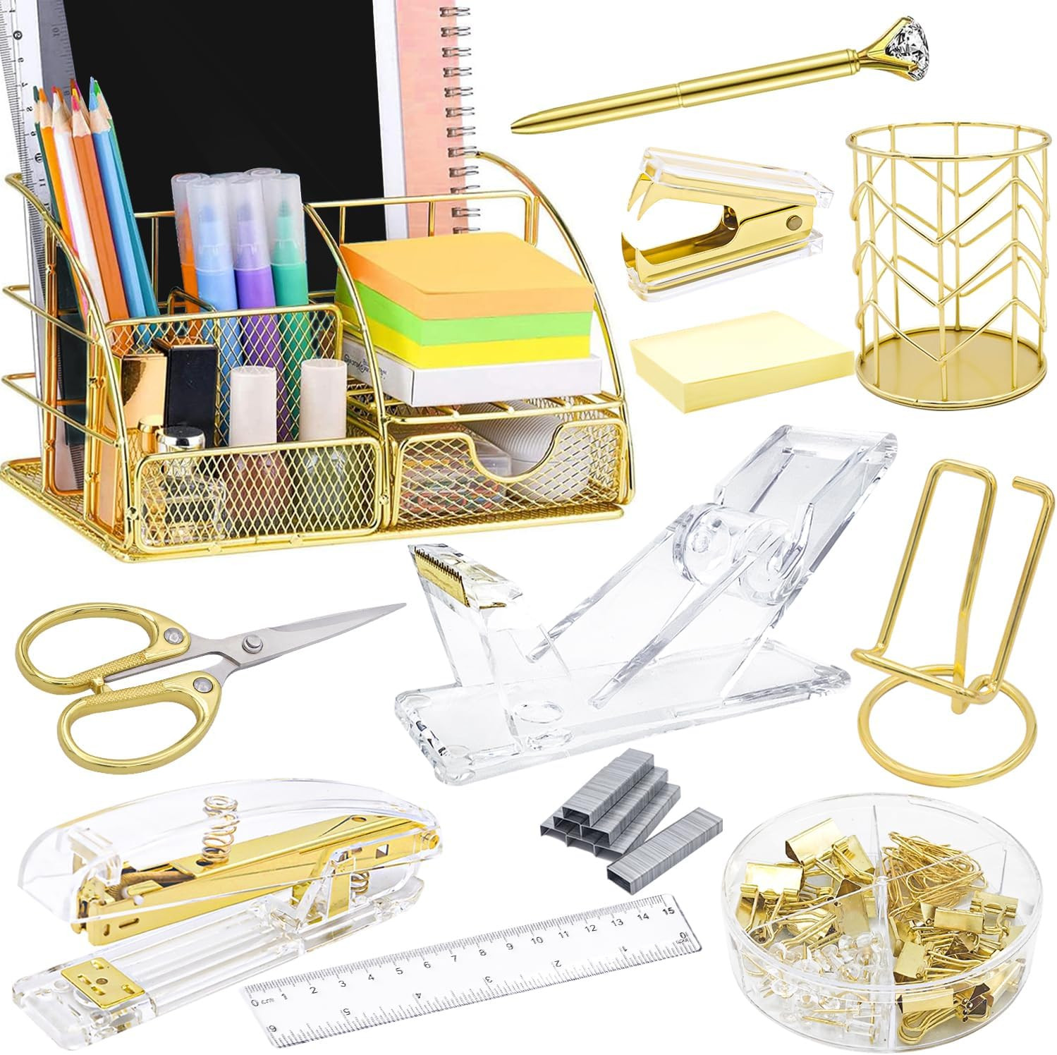 Gold Desk Organizers,Desk Accessories,Office Supplies Set,13Ps Set