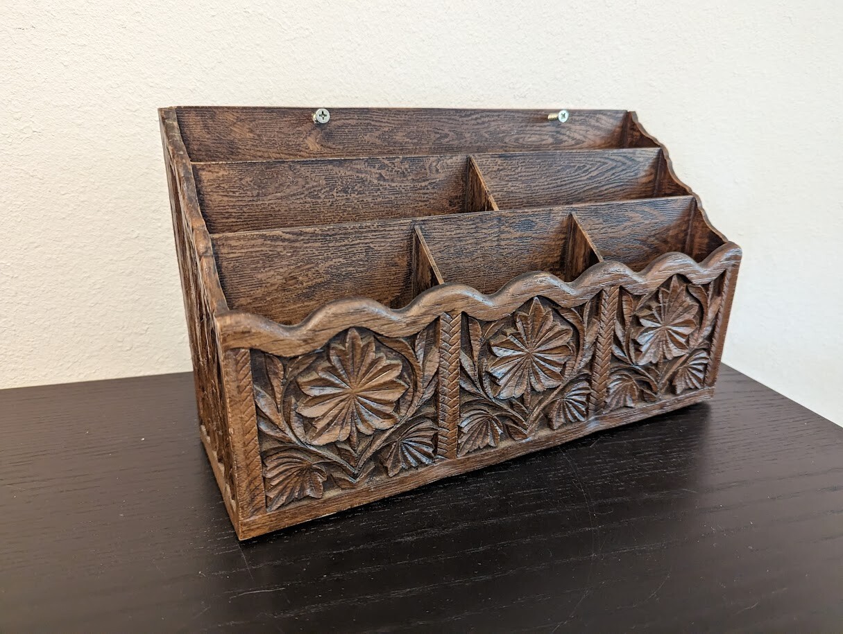 Vtg Desk Top Letter Mail File Holder Organizer Lerner Faux Wood Mid Century VGC