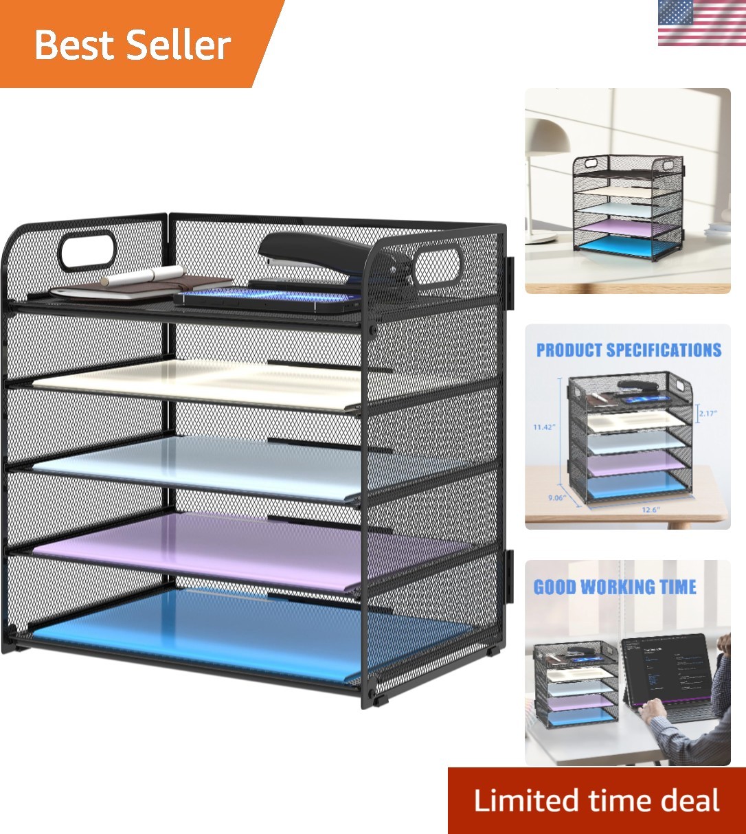 Elegant 5-Tray Paper Organizer with Handle – Perfect for Office and Home