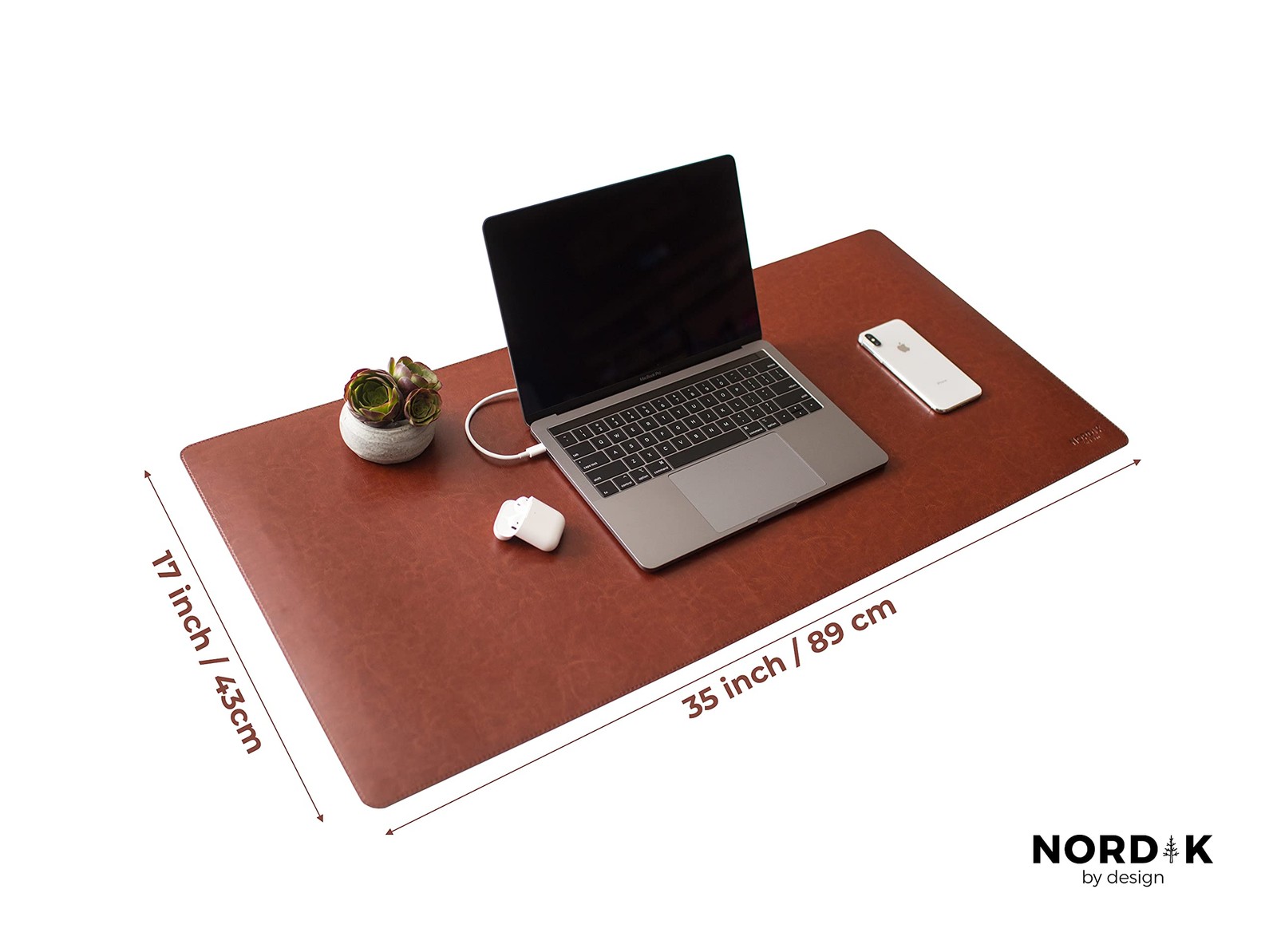Nordik Leather Desk Mat – Whiskey Brown – 89 x 43 centimeters,