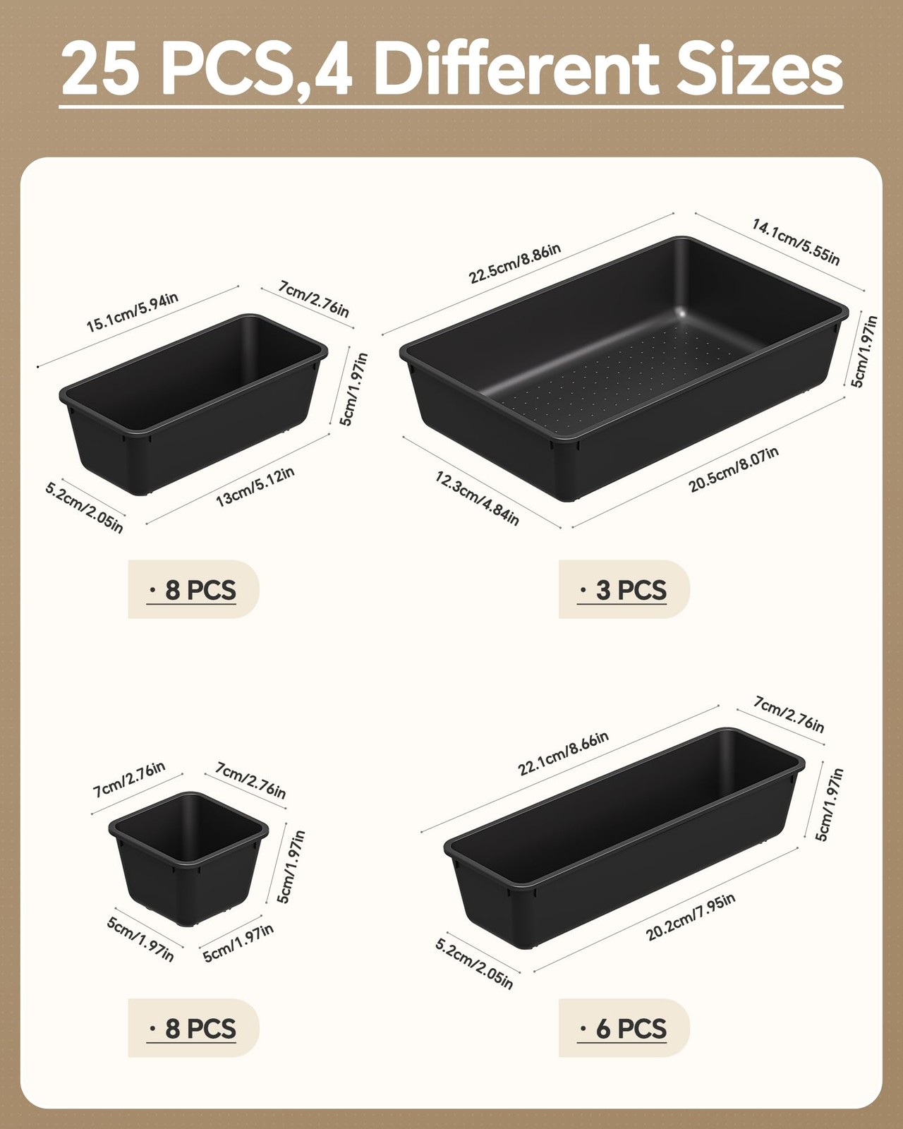 25 PCS Plastic Drawer Organizers Set, 4 Sizes Vanity Organizer, Makeup and De…
