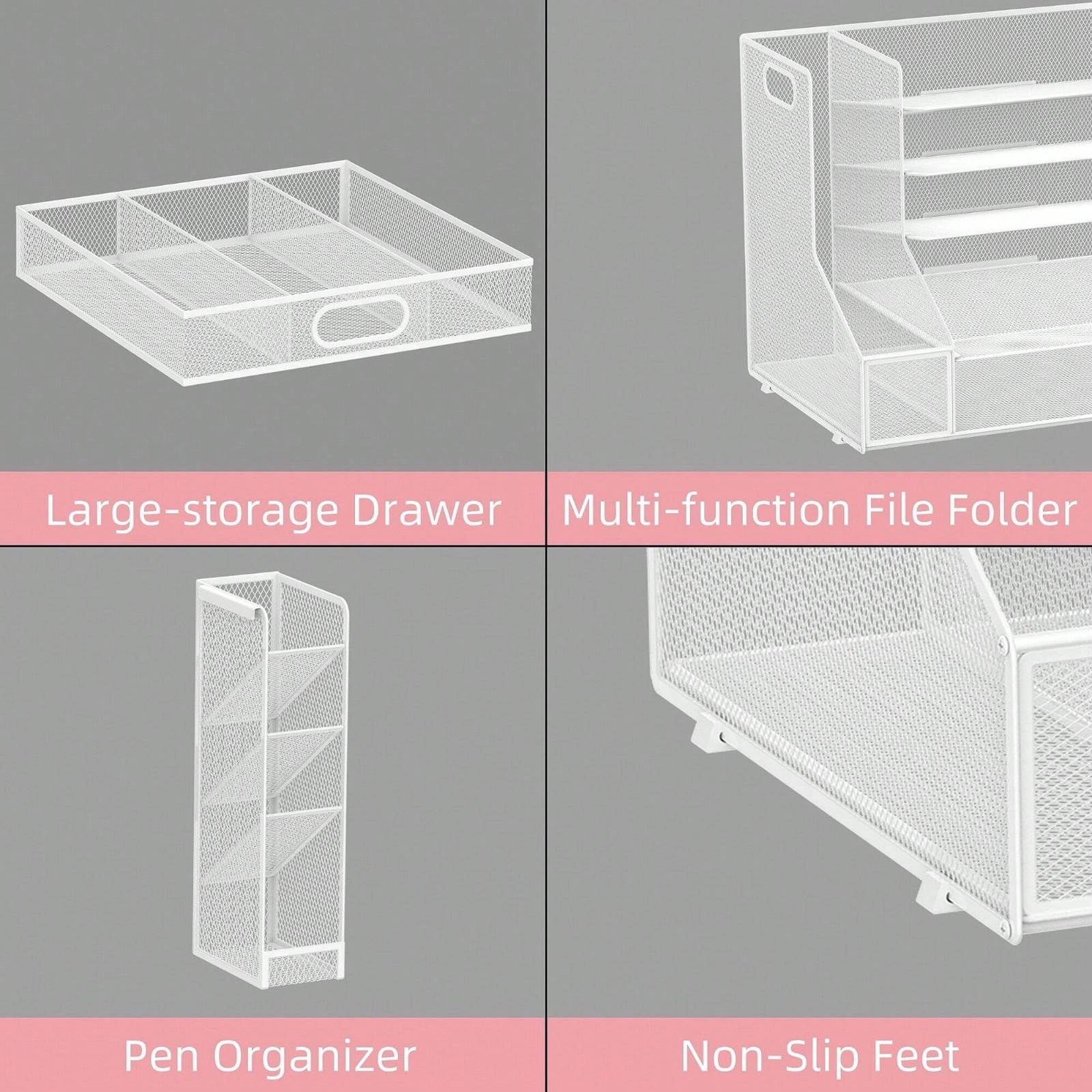Stylish Neat Modern Desk Organizer 5 Tier File Tray With Drawer Pen Holder Mesh