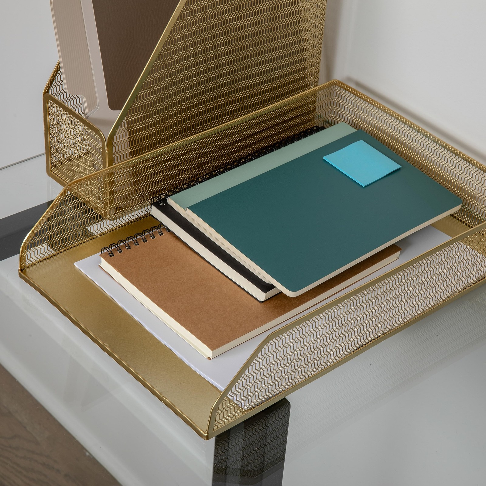 Ryder Gold Mesh Metal 6 Piece Set Desktop Organizers and Accessories, Holds F…
