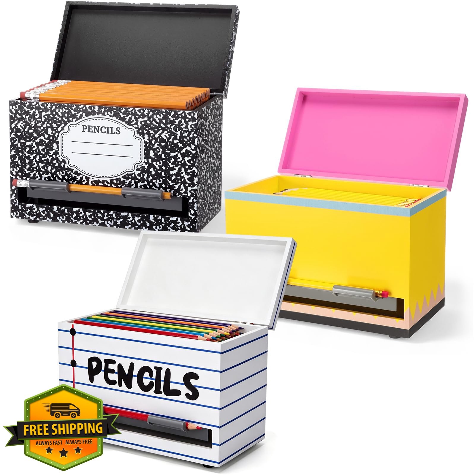 Yalikop 3 Wood Pencils Holder Colorful Multiple Style