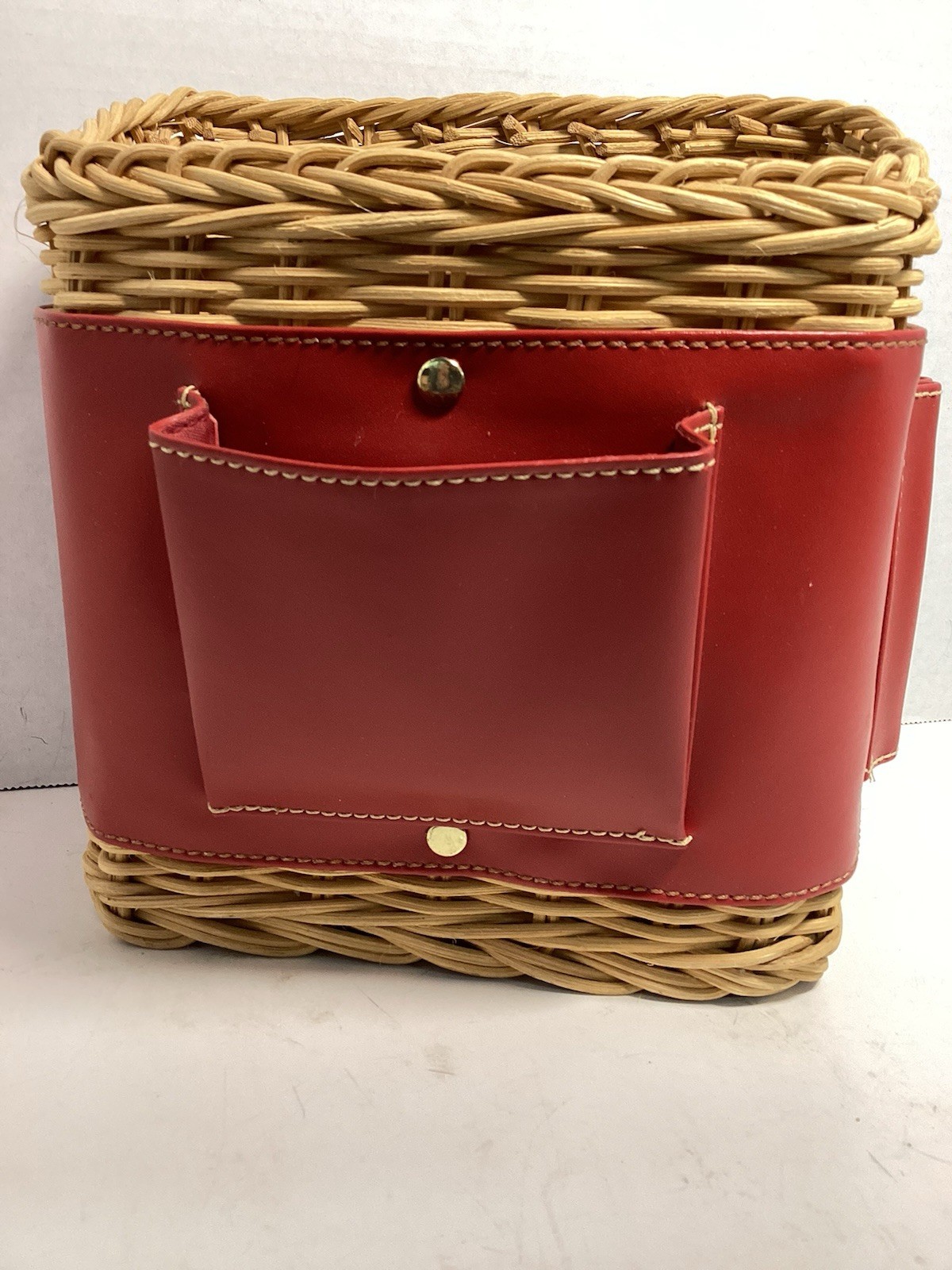 Basket Organizer Wicker Red Band Note Holder Pin Pencil Desk Kitchen