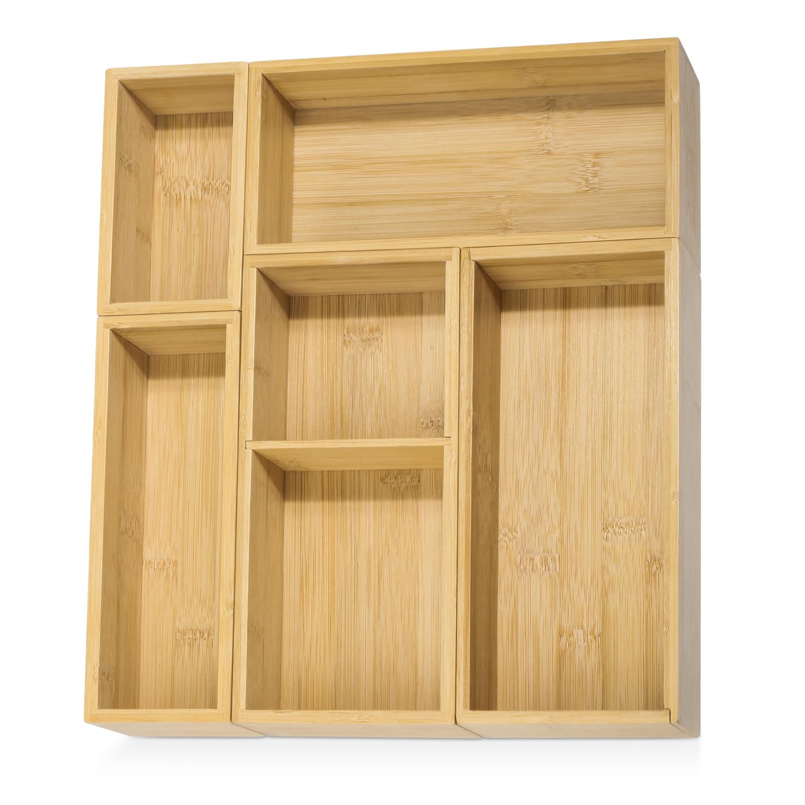 5 Pack Bamboo Drawer Organizer Set, Multi-Use Junk Drawer Organizer for Bathr…