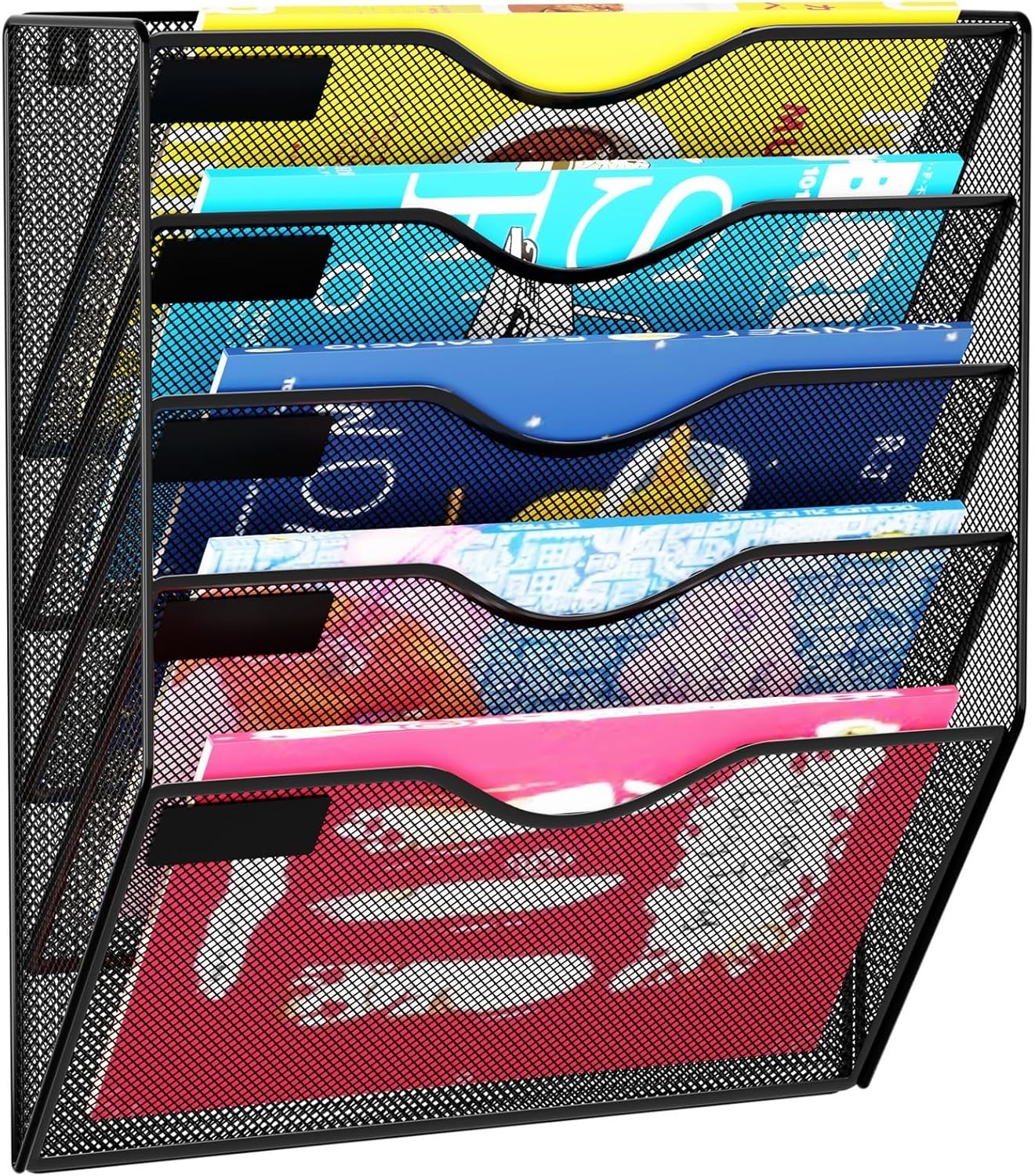 5 Pockets Mesh Hanging Wall File Holder Organizer Wall Mounted Paper Magazine…