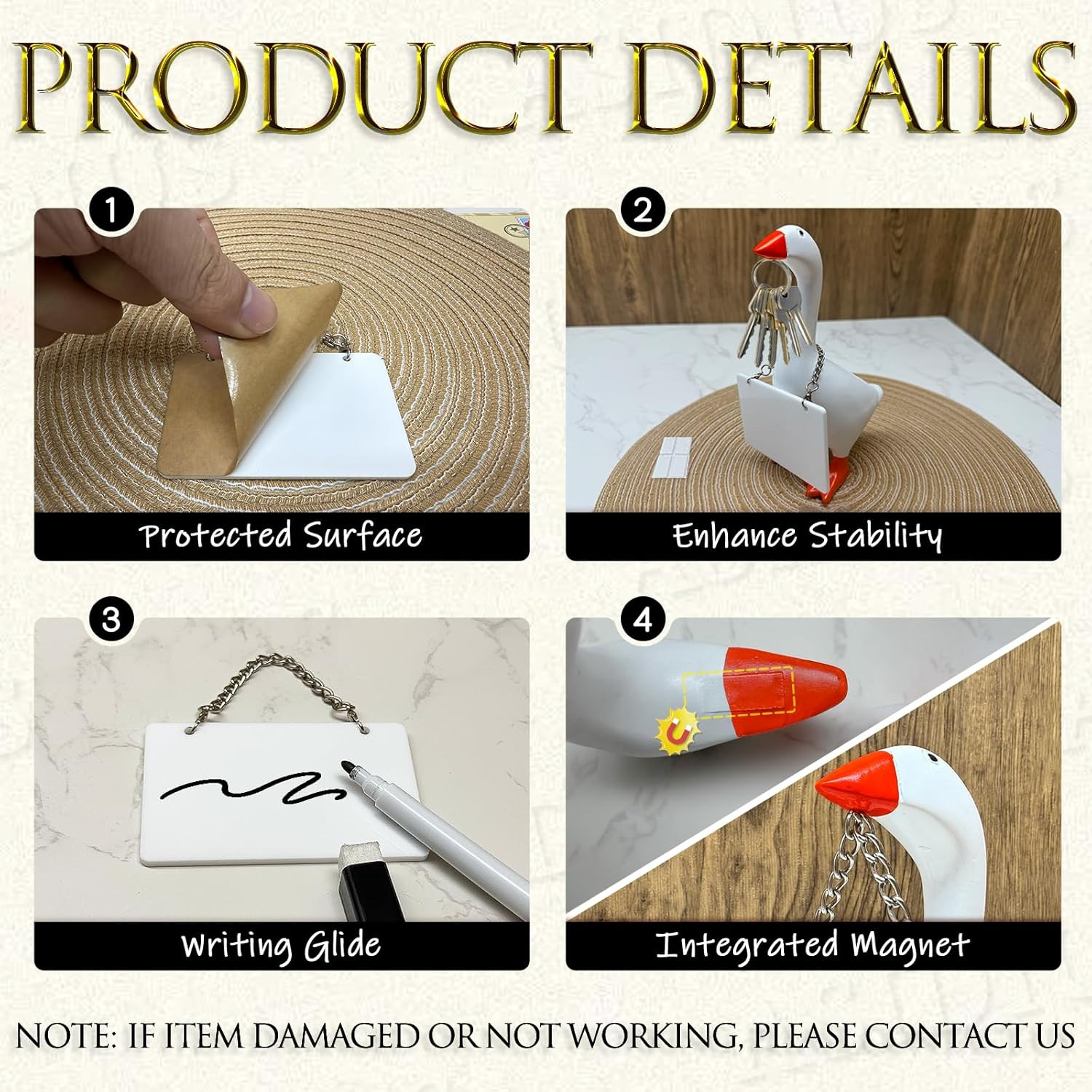 Desk Goose Accessories with White Acrylic Sheet, Magnetic Marker & Silver-Plated