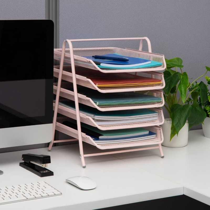 5-Tier Paper Tray, Desktop Organizer, File Storage, Office, Metal Mesh