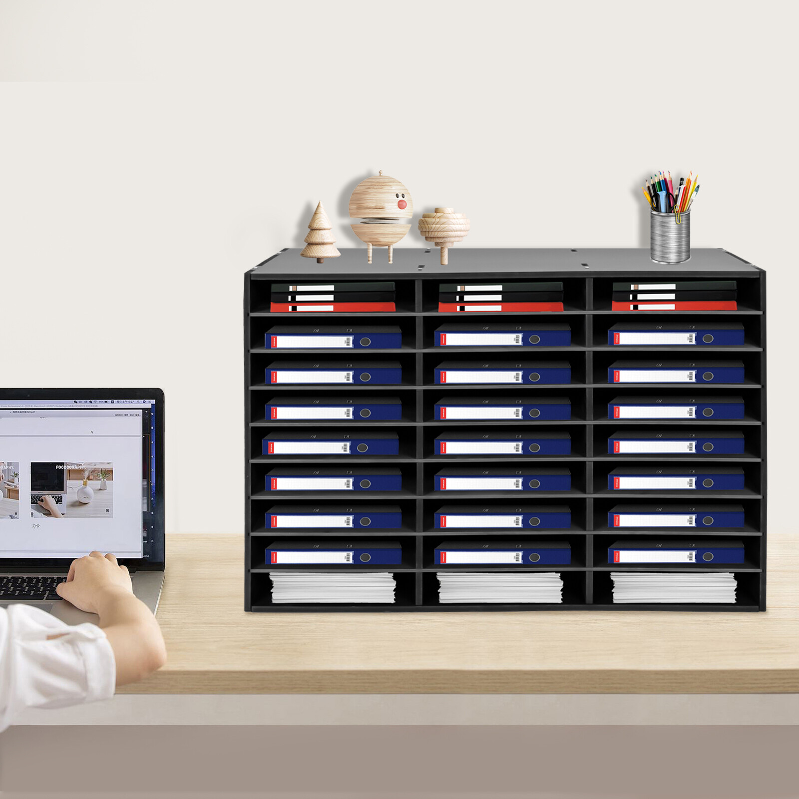 Literature Organizer, 27 Compartments, Office and Classroom Mailbox, Black