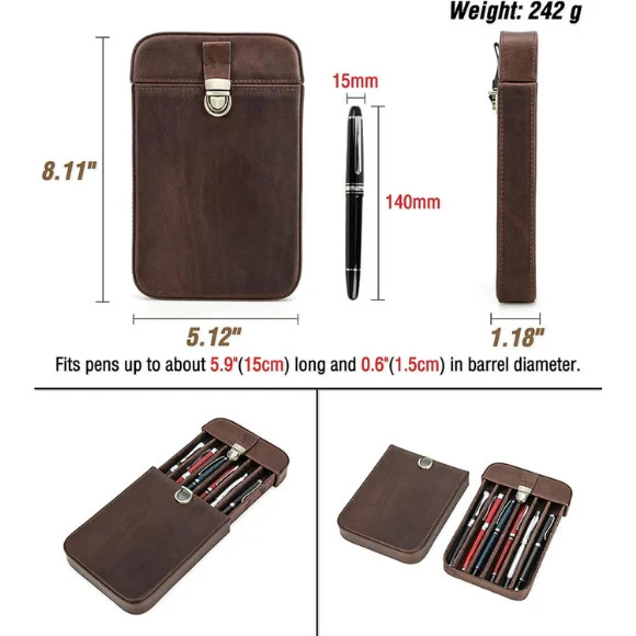 Top Grain Genuine Leather 6-Slot Fountain Pen & Pencil Tray Case Holder