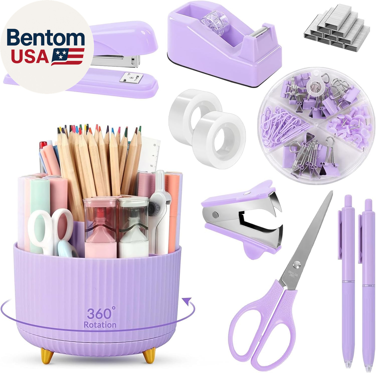 Purple Office Supplies Set, Purple Office Desk Accessories 10PCS, Pencil Holder