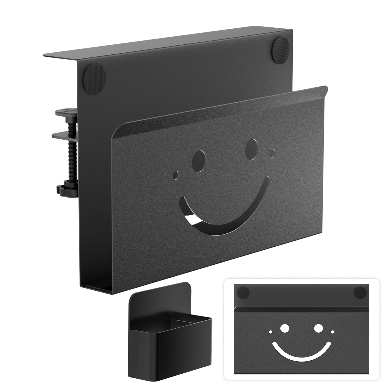 Onemake Desk Side Storage, Funny Smile No Drill 1 Tier, Black-1 Tier-Smile