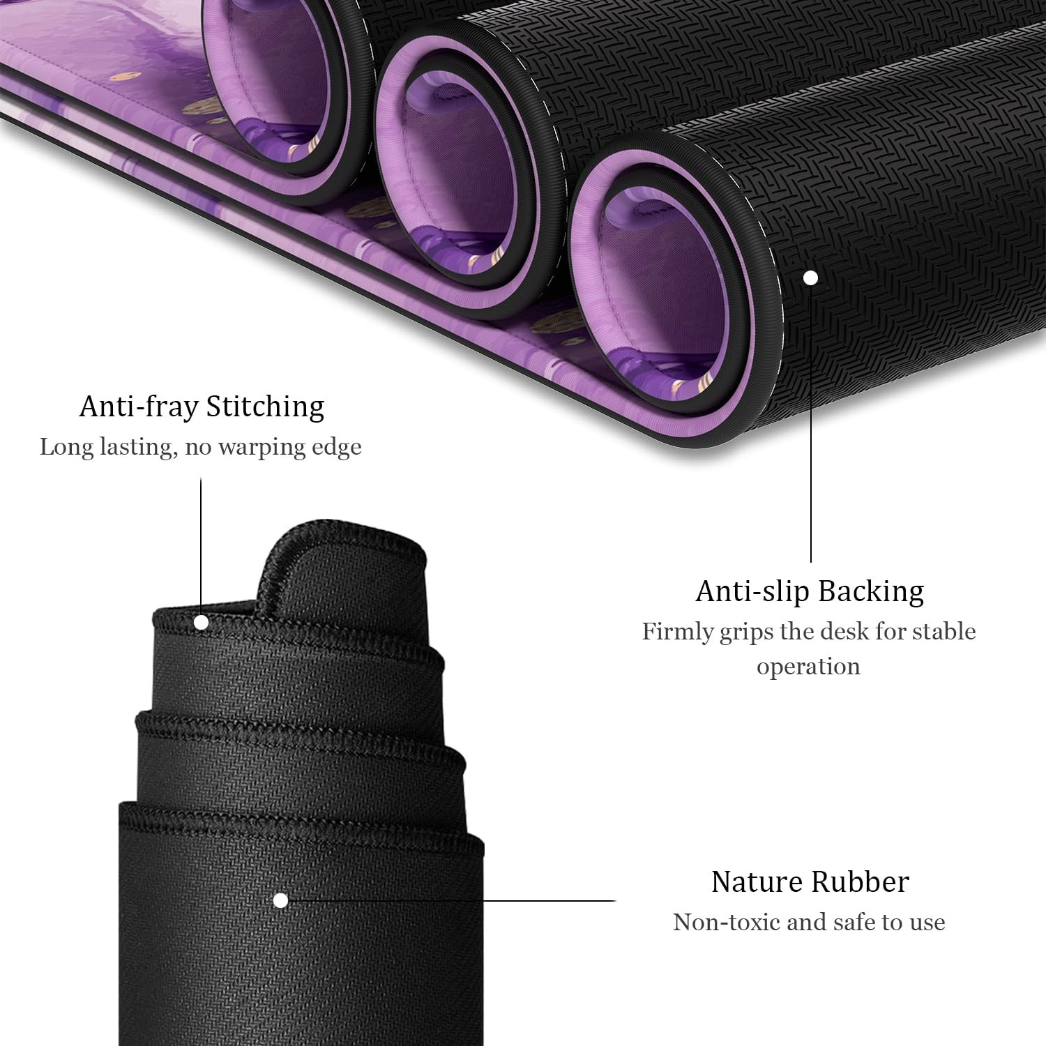 Desk Mat, 32″ x 16″ XXL Extended Large Gaming Mouse x 16″, Purple Marble