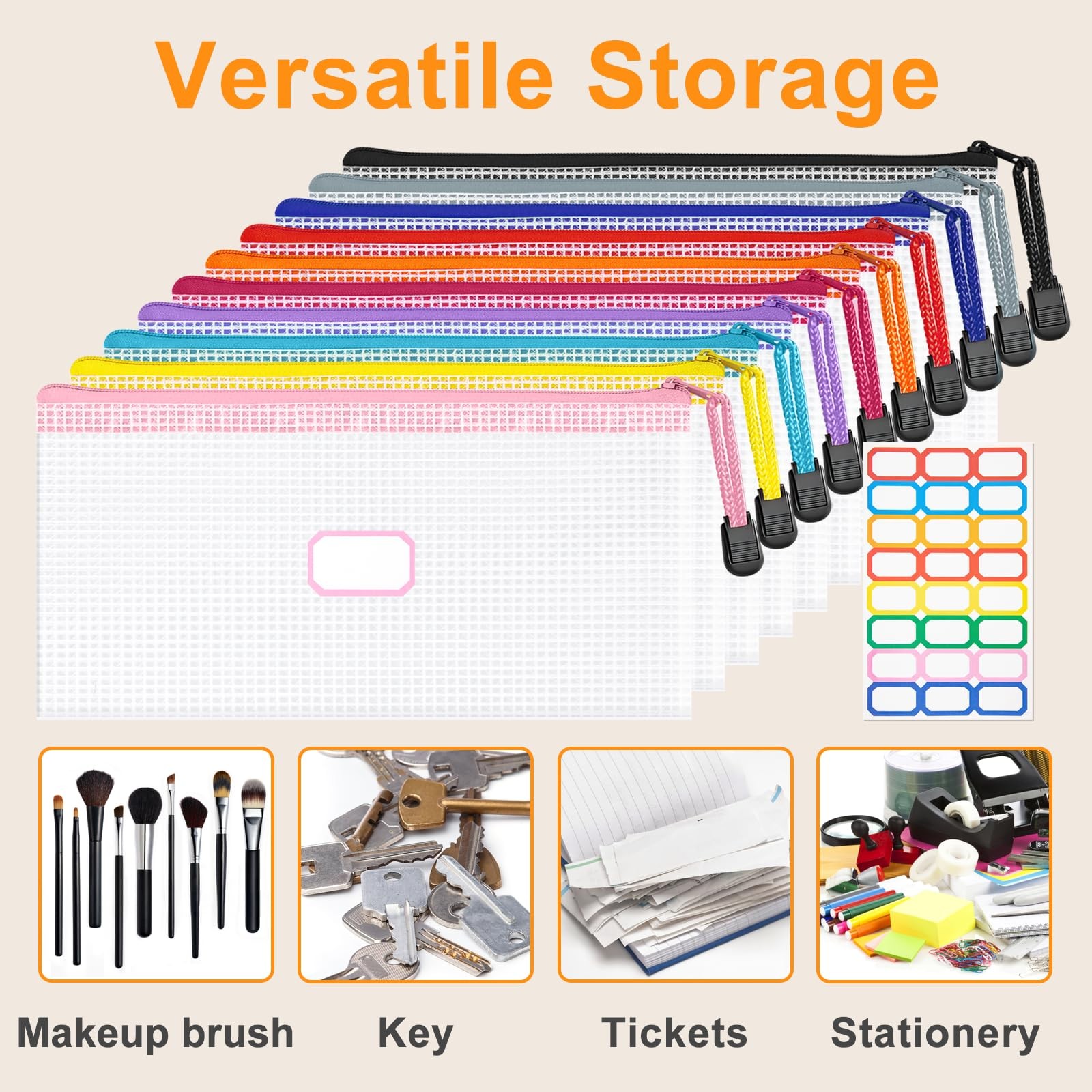 9.4×4.9 Inches Mesh Zipper Pouch with Sticker, 60 Pack Puzzle Storage Bags, O…