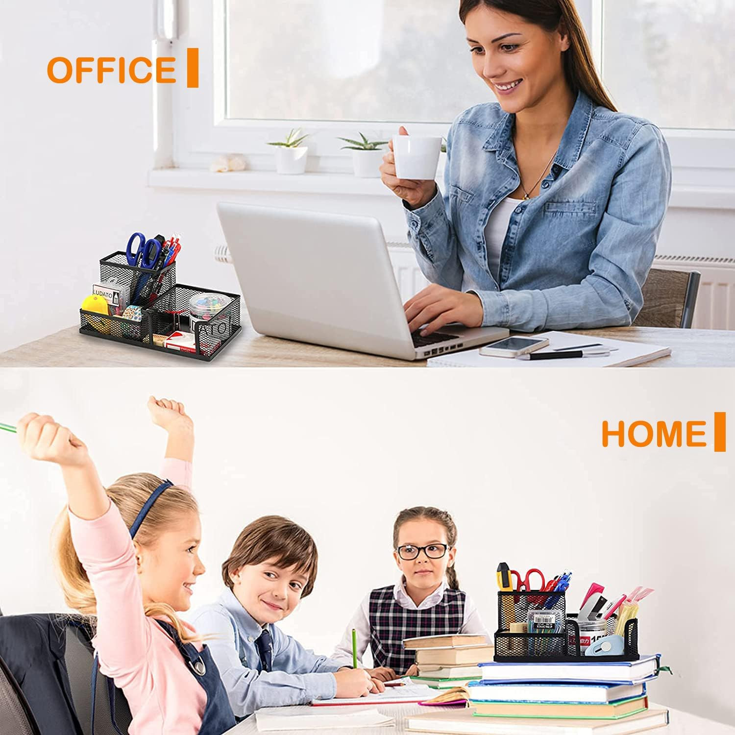Pen Holder for Desk, Desk Organizers Set-3 Compartments Mesh Pencil Holder with