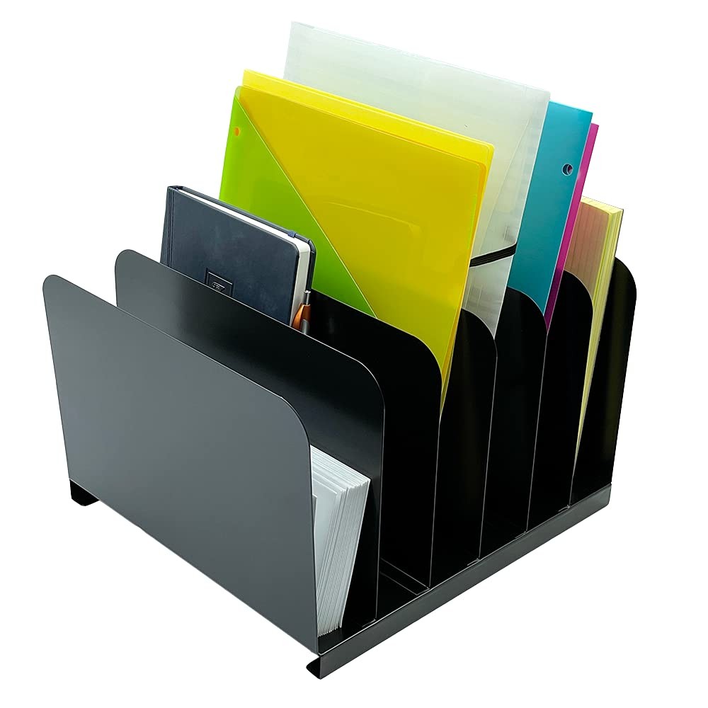 Desktop File Binder Organizer Storage Vertical 6 Slot, Black Commercial Steel