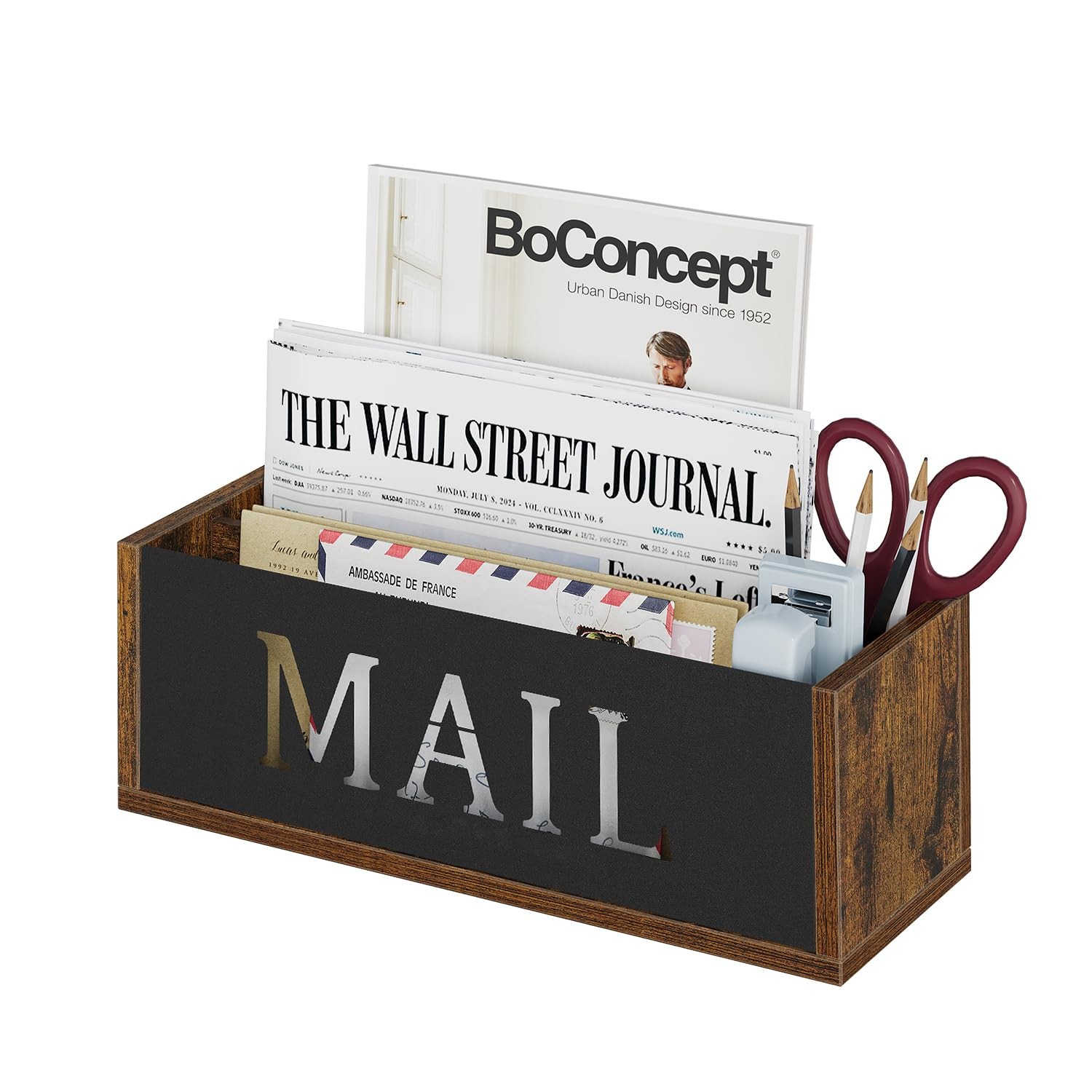 Desk Mail Organizer Wall Mount Holder 2 Slots Basket Countertop Envelope