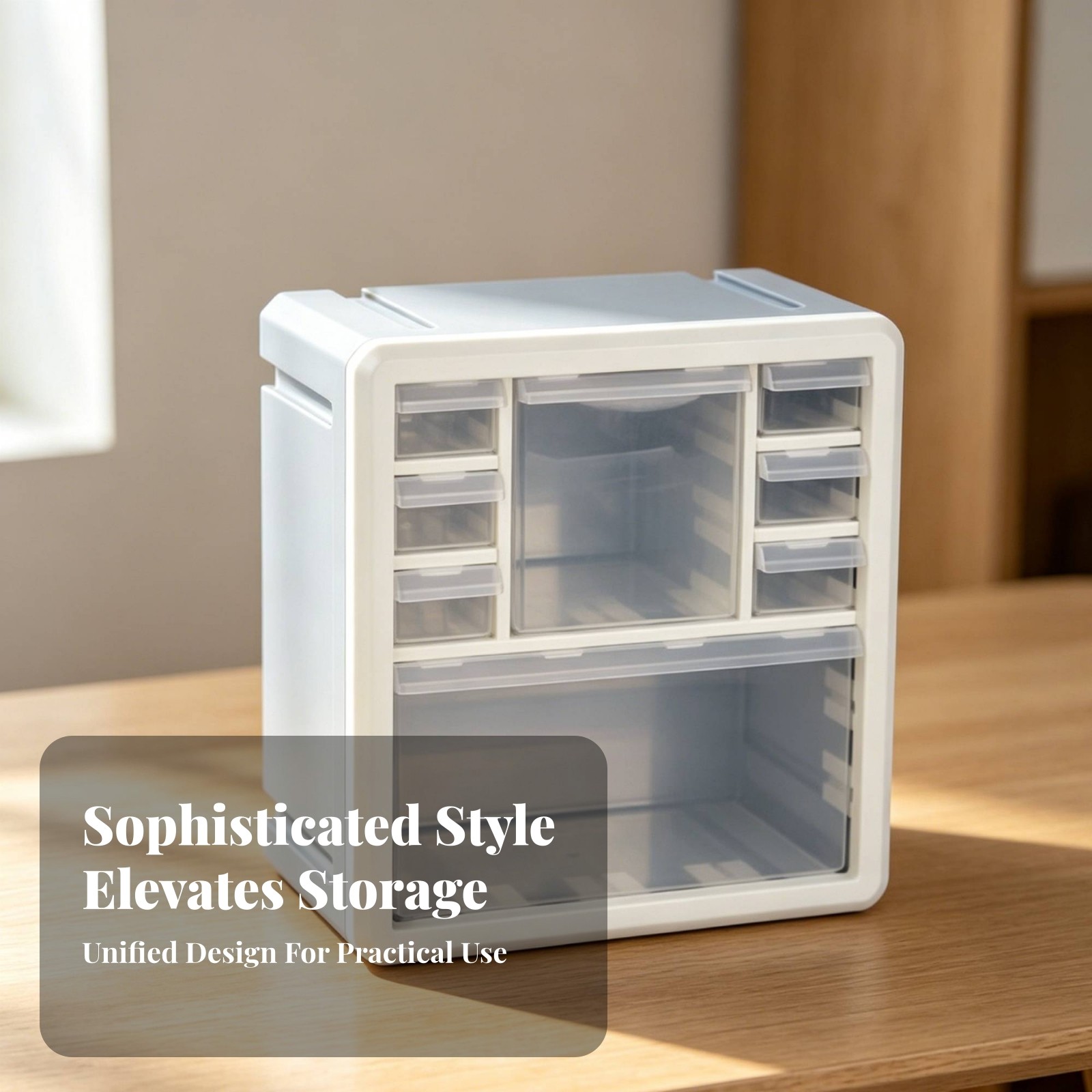 Desktop Storage Cabinet Transparent Drawers Craft Supply Organizer White Frame