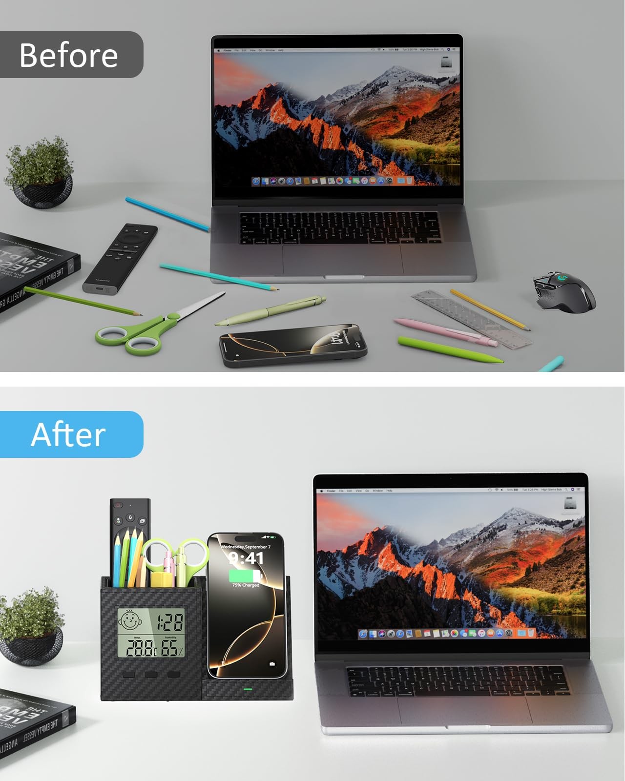 Multifunctional Pen Holder and Organizer for Desk with Wireless Charger, Digi…