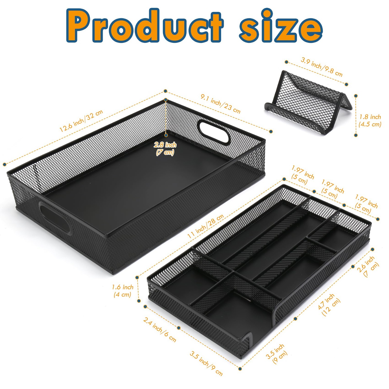 Black Metal Mesh Desk Drawer Organizers, A4 Large Desk Organizer Tray, 2 Desk…