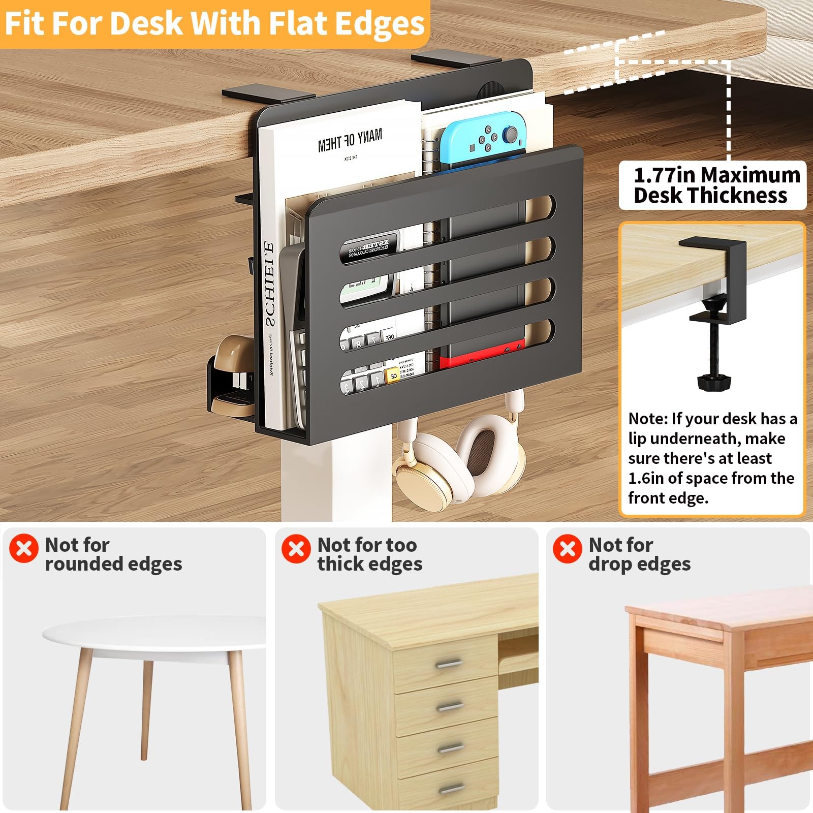 ROLIZOE Space Saving Desk Side Storage No 9.8 x 3.7 x 8 inches, Black