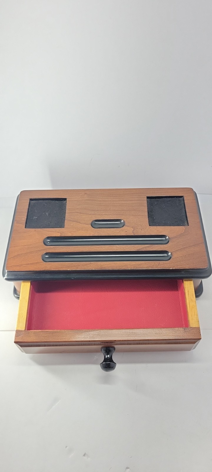 Vintage Wooden Desk Organizer Pen Holder w/ Drawer Felt Compartments Office…