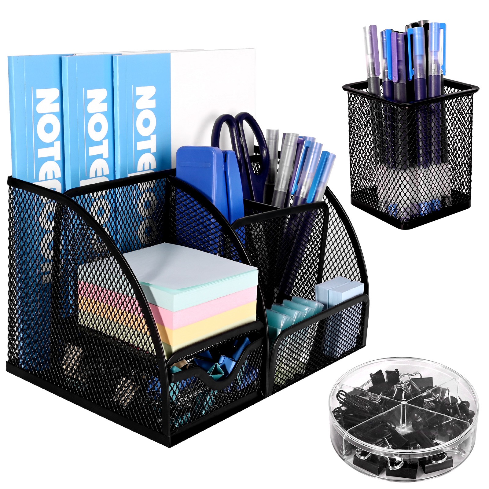 Metal Mesh Desk Organizer Drawer Pen Holder Multi-Functional Office Storage Set