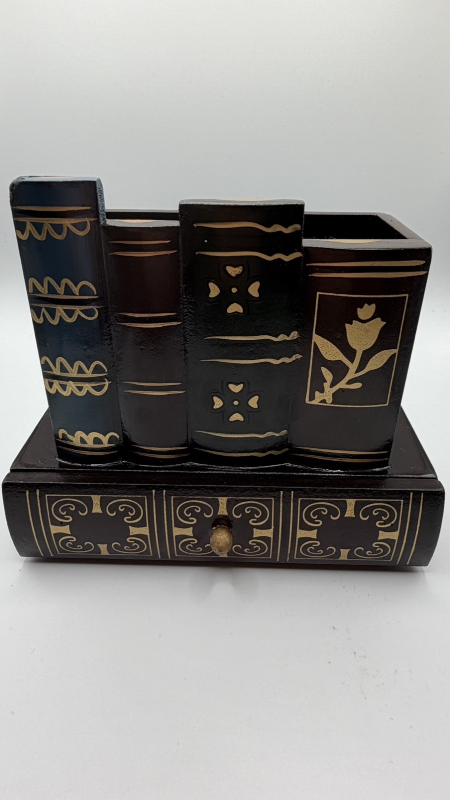 Decorative Library Books Design Wooden Office Supply Caddy Pencil Holder